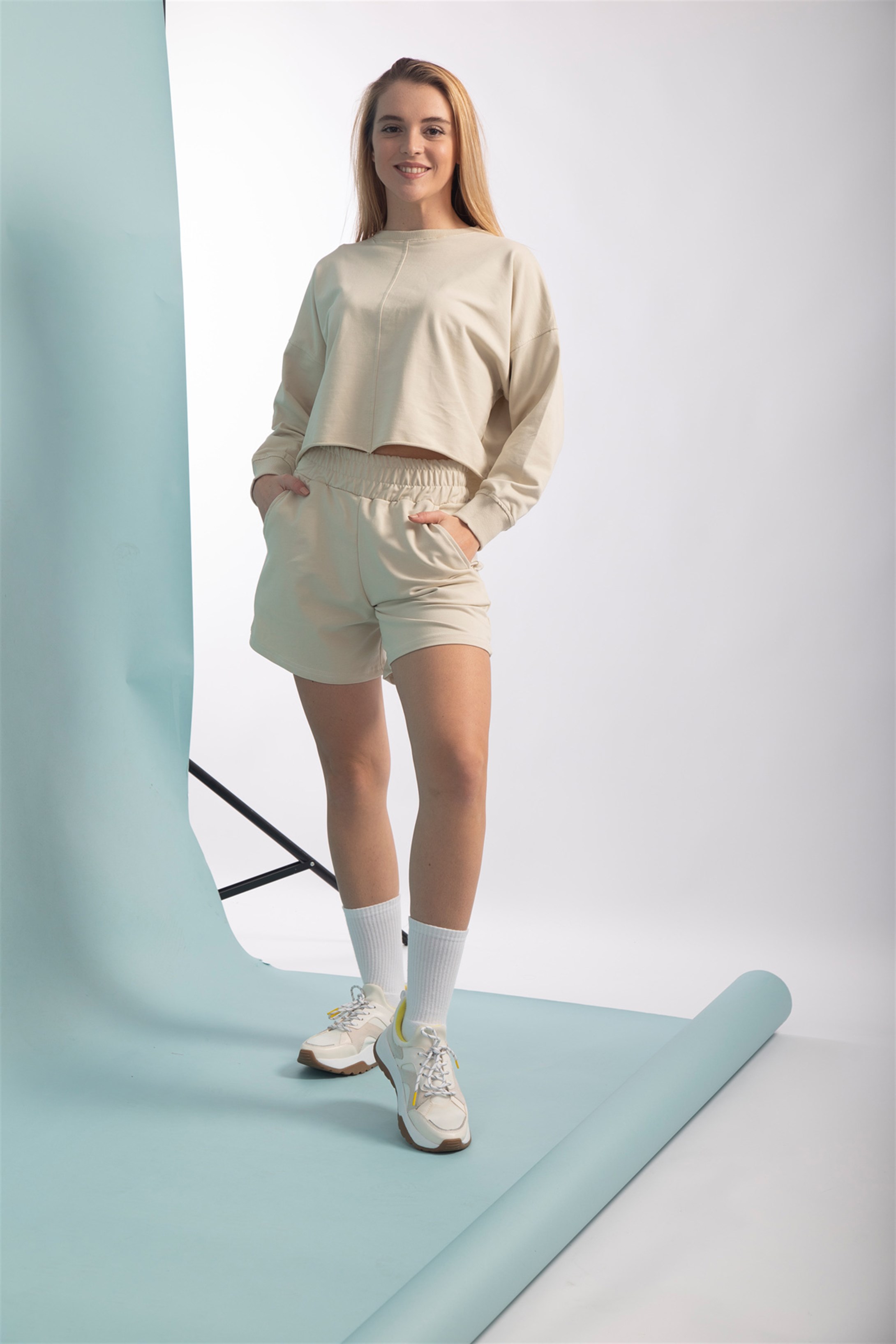 Trendiz Kadın Basic Şort Takım Bej TRKBS1