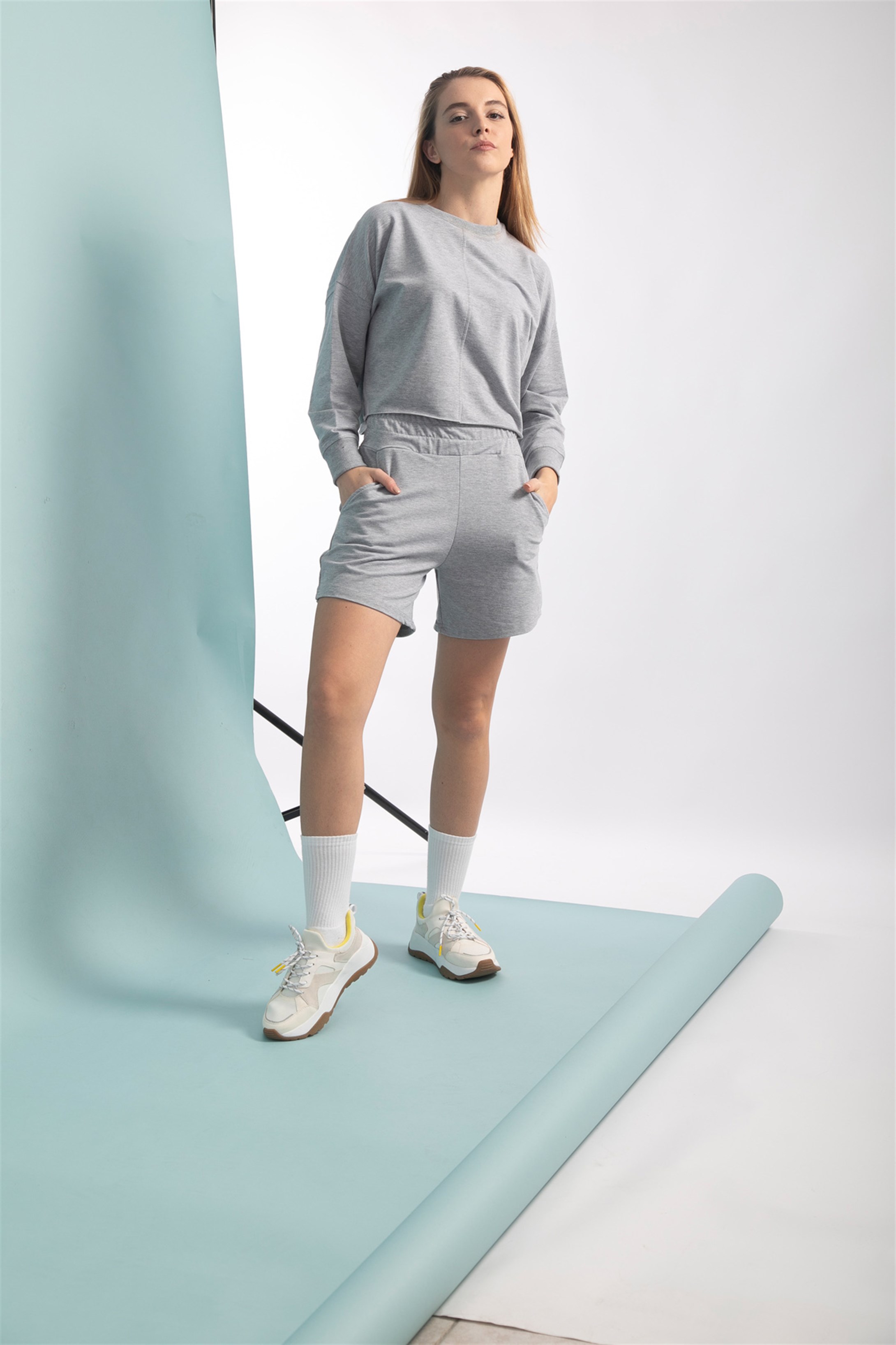 Trendiz Kadın Basic Şort Takım Gri TRKBS1