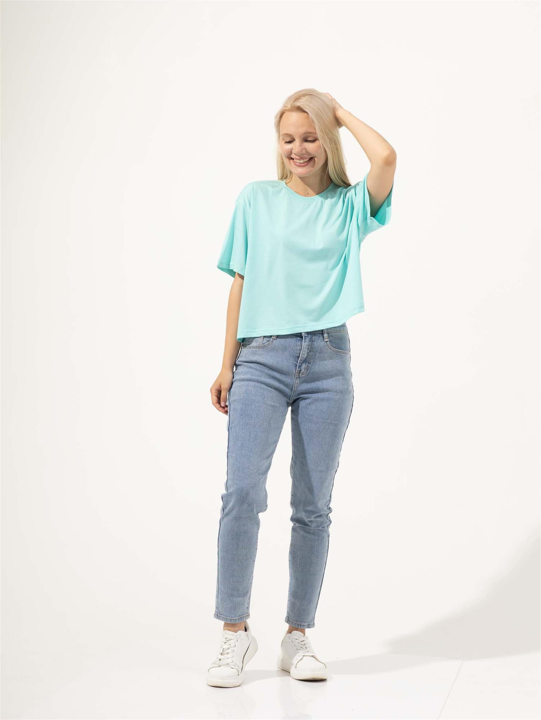 Trendiz Kadın Crop Tshirt Turkuaz