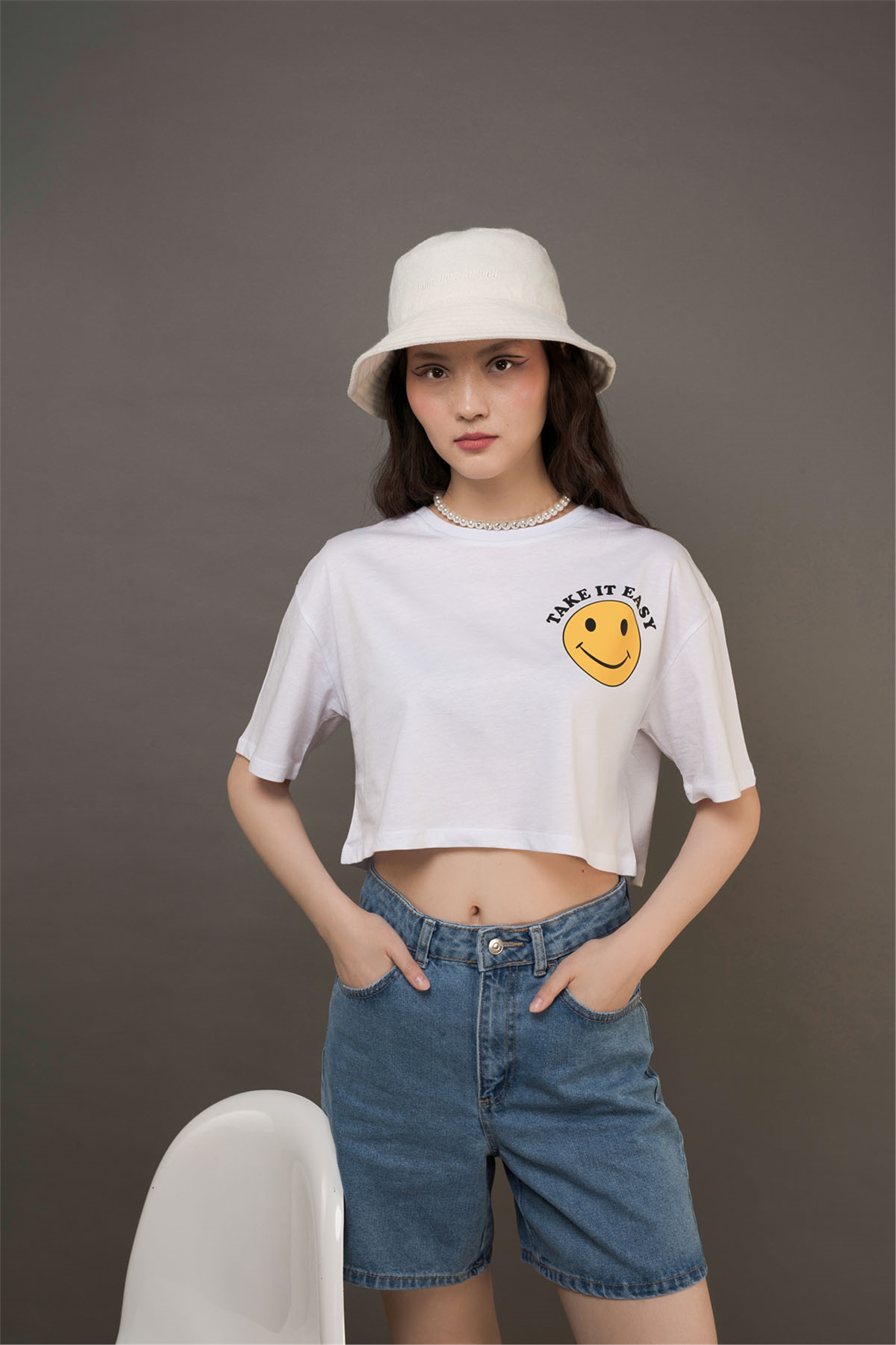 Trendiz Kadın Living in Wonder Crop Beyaz