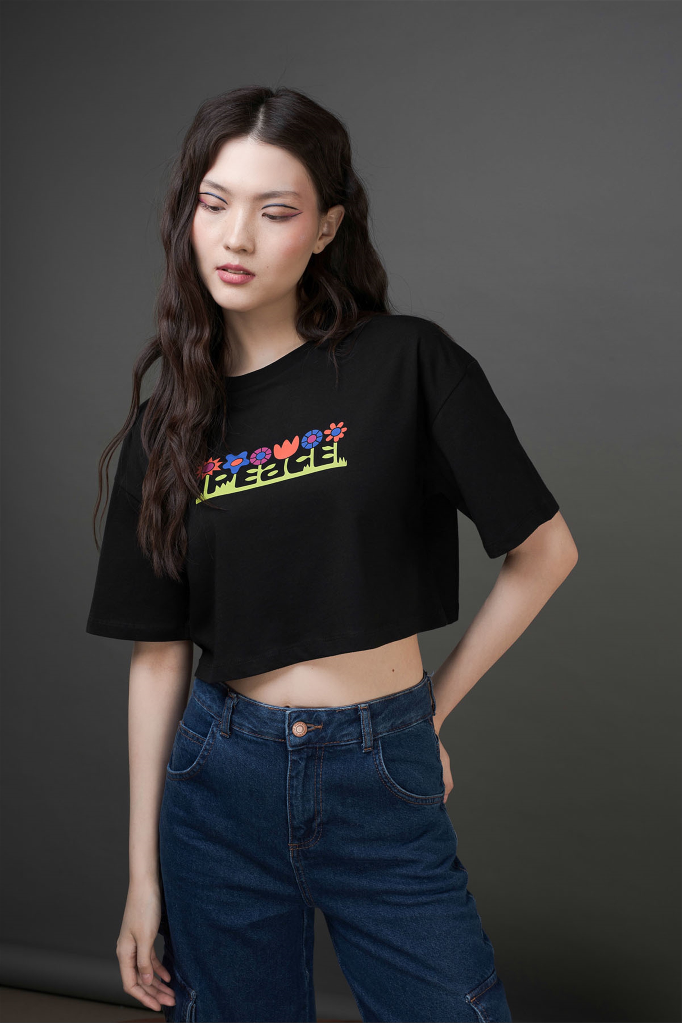 Trendiz Kadın Peace Crop Siyah