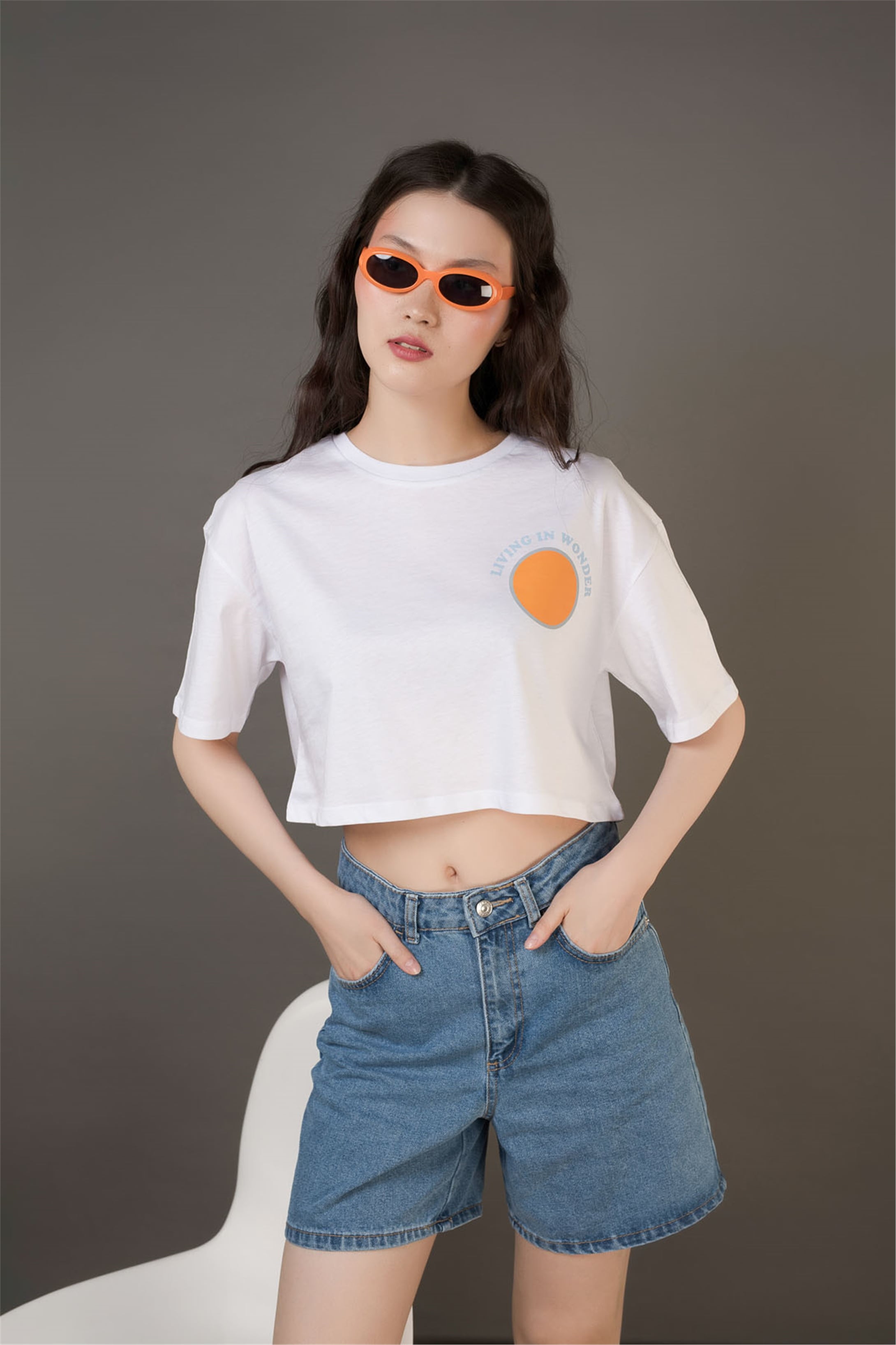 Trendiz Kadın You Are Here Crop Beyaz