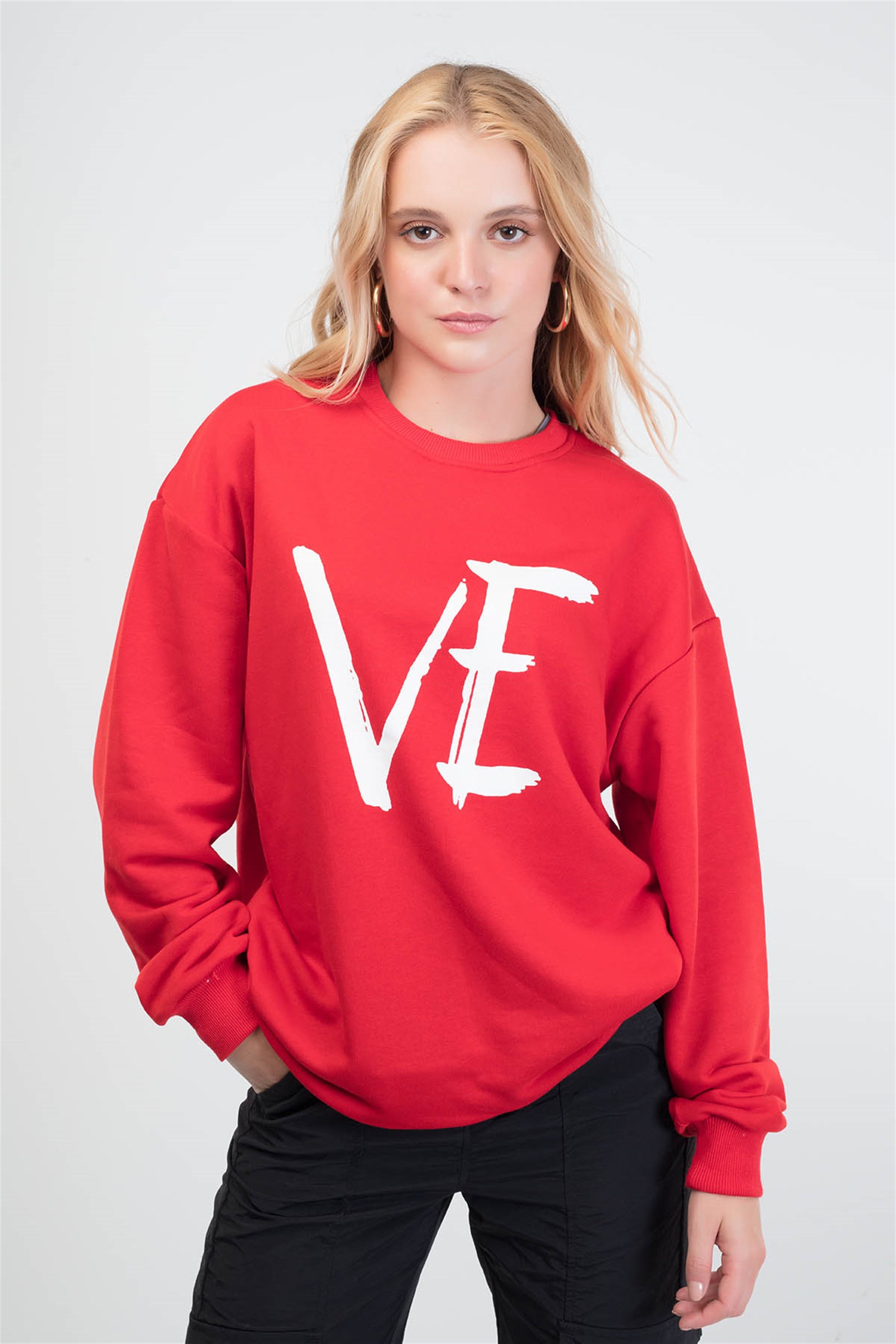 Trendiz Love Couple Kadın Yuvarlak Yaka Sweatshirt Kırmızı 121114