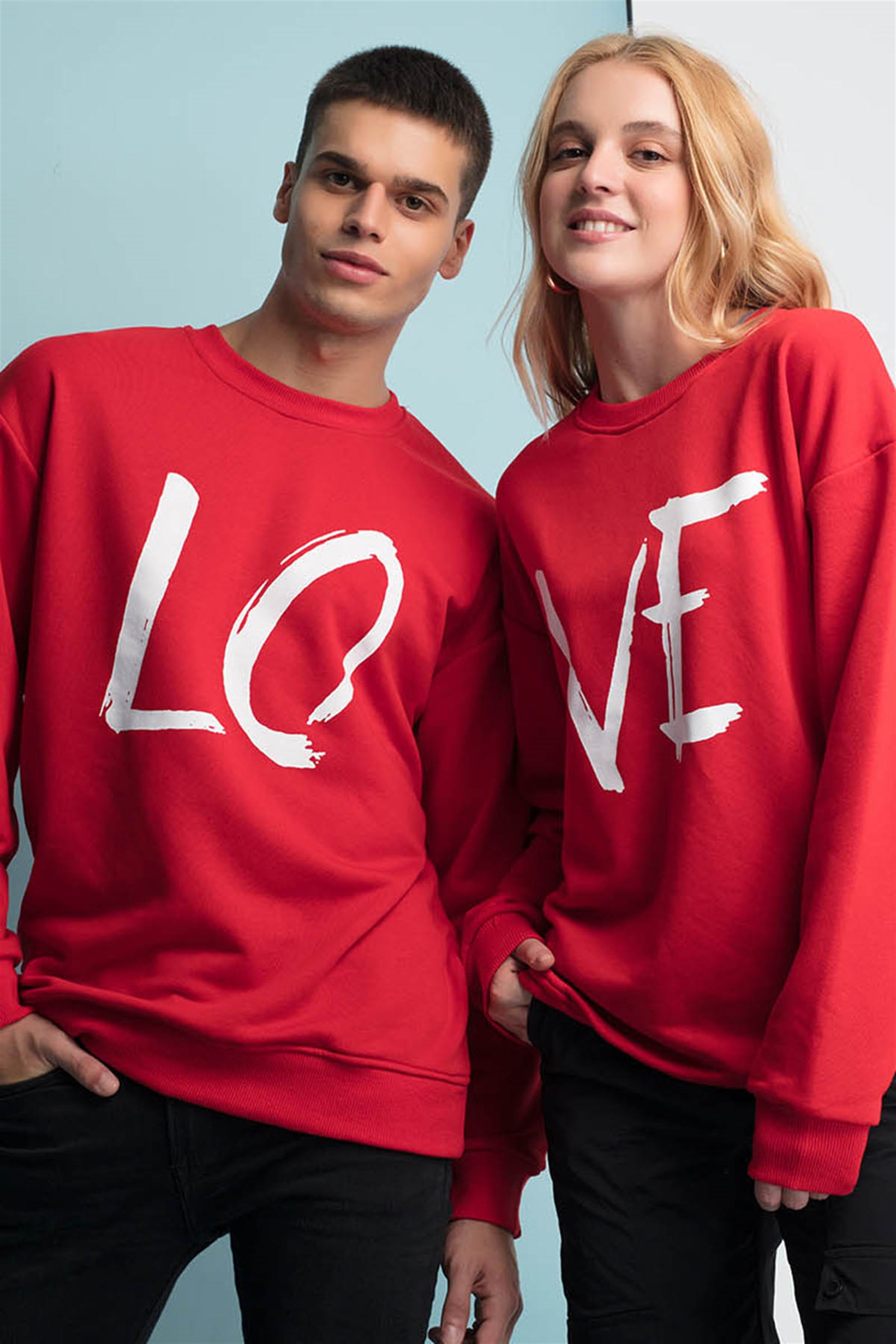 Trendiz Love Couple Yuvarlak Yaka Sweatshirt Kırmızı 121114