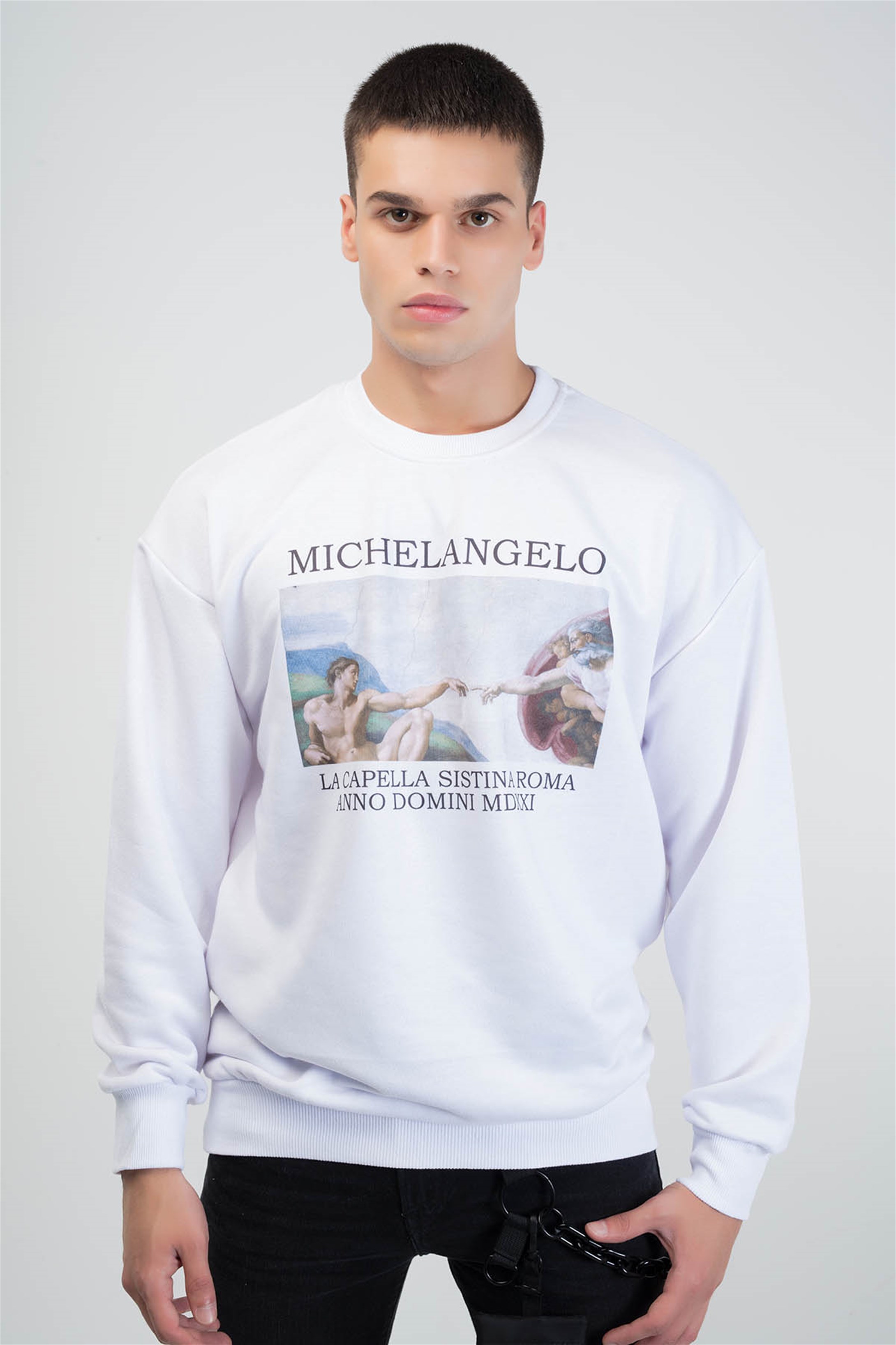 Trendiz Michelangelo Yuvarlak Yaka Sweatshirt Beyaz 111112