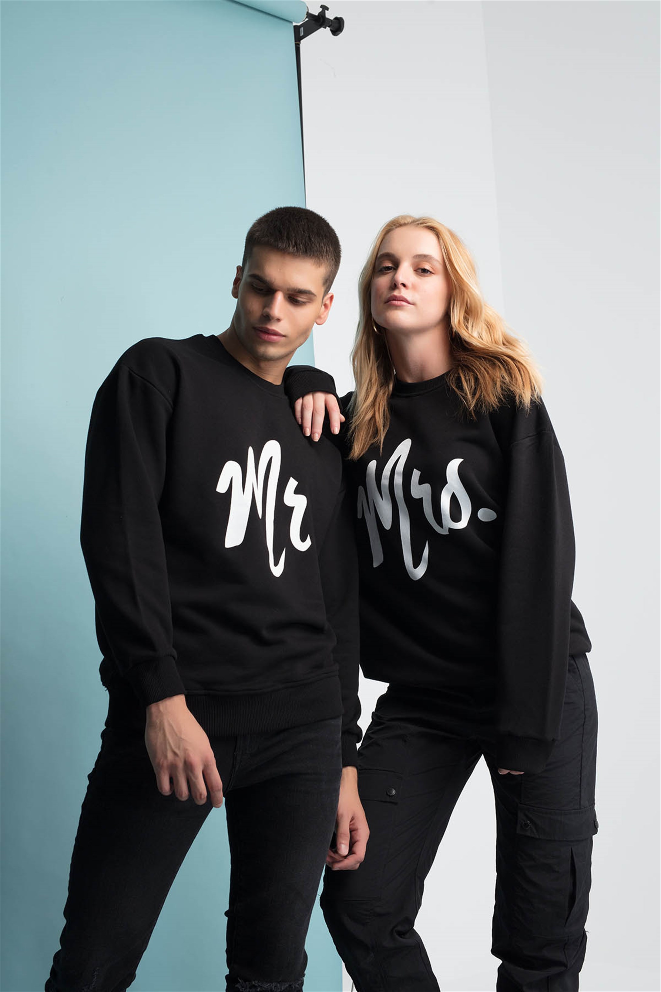 Trendiz Mr & Mrs Couple Yuvarlak Yaka Sweatshirt Siyah 121113