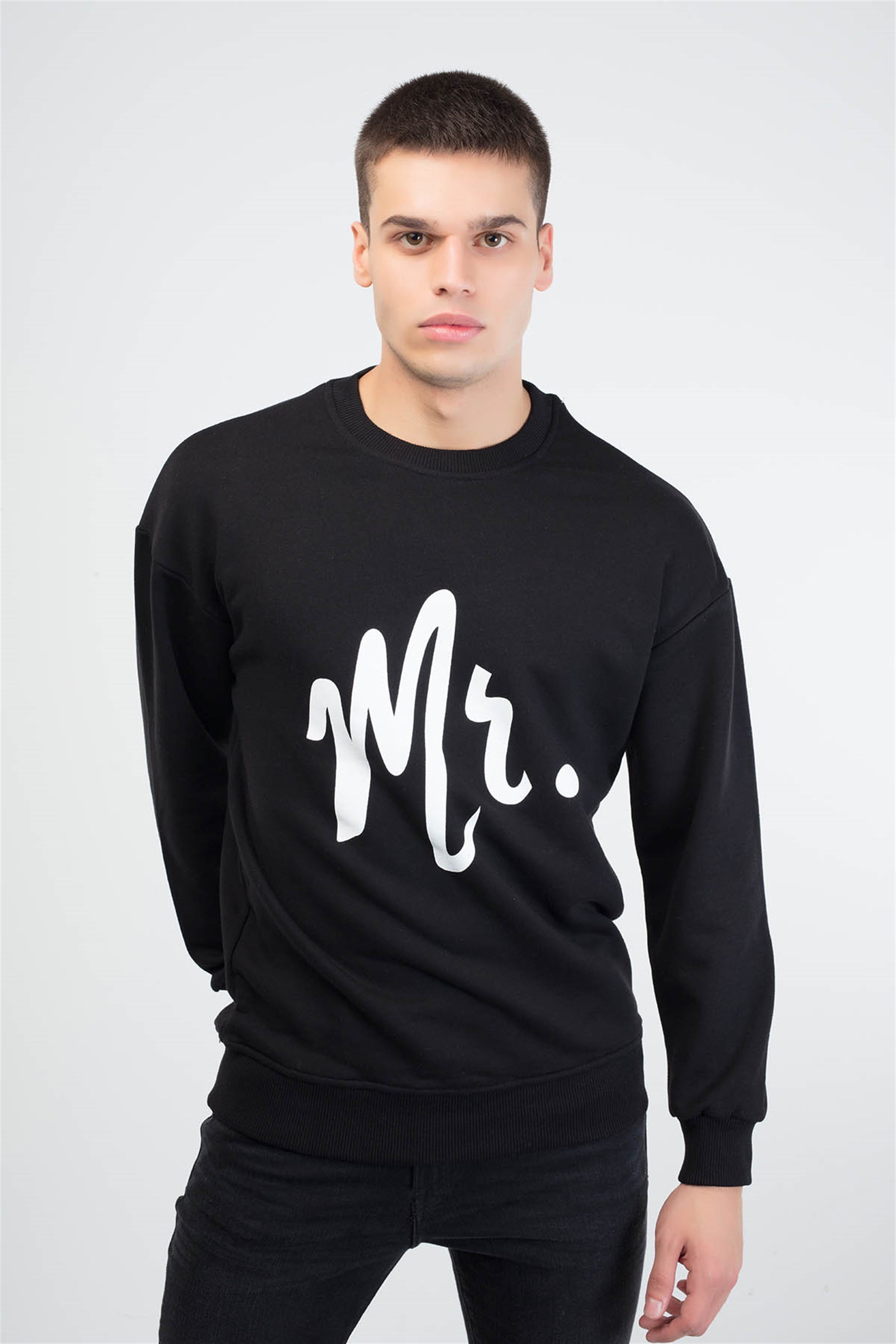 Trendiz Mr Couple Erkek Yuvarlak Yaka Sweatshirt Siyah 121113