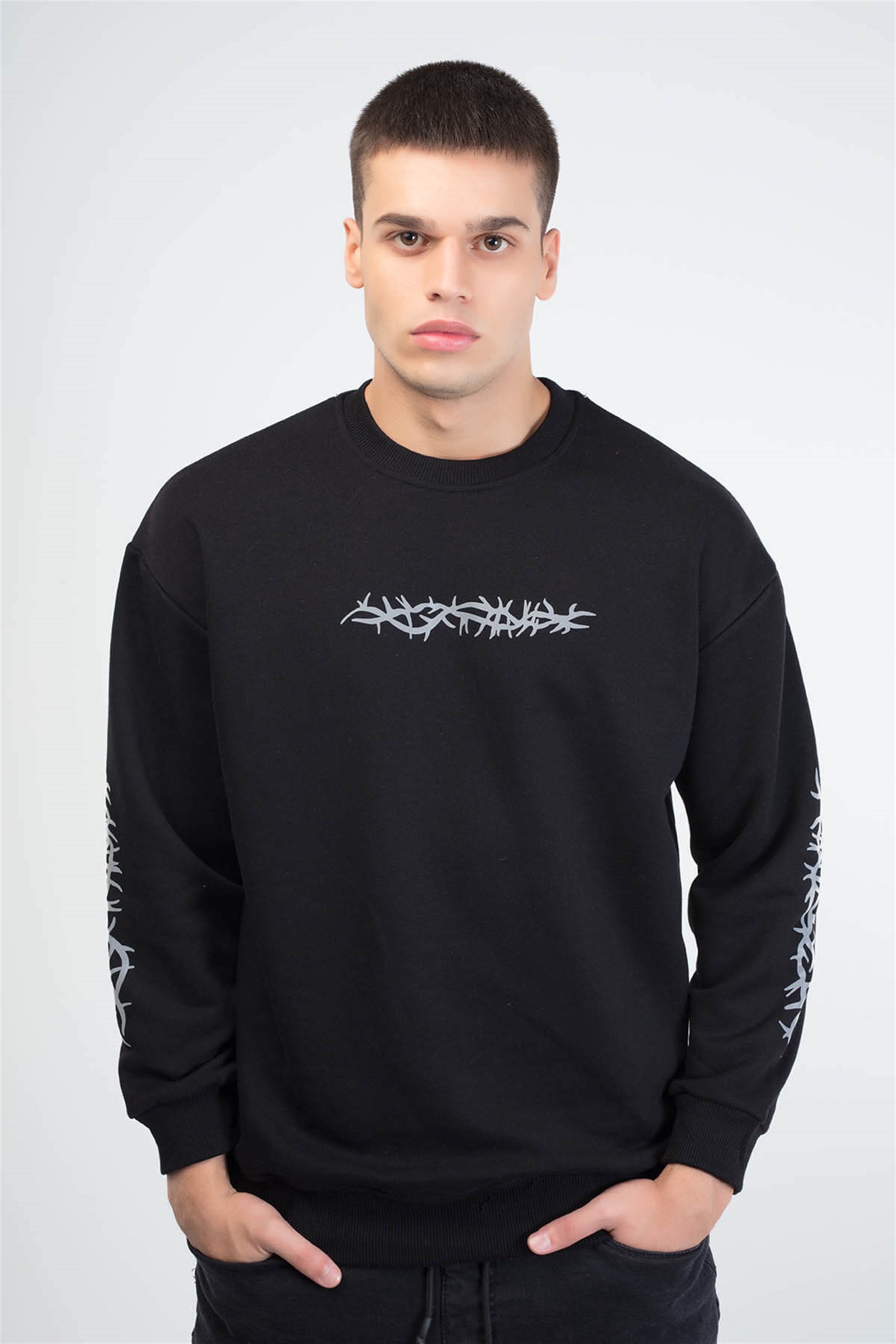 Trendiz Reflektor Wire Erkek Yuvarlak Yaka Sweatshirt Mor 111174