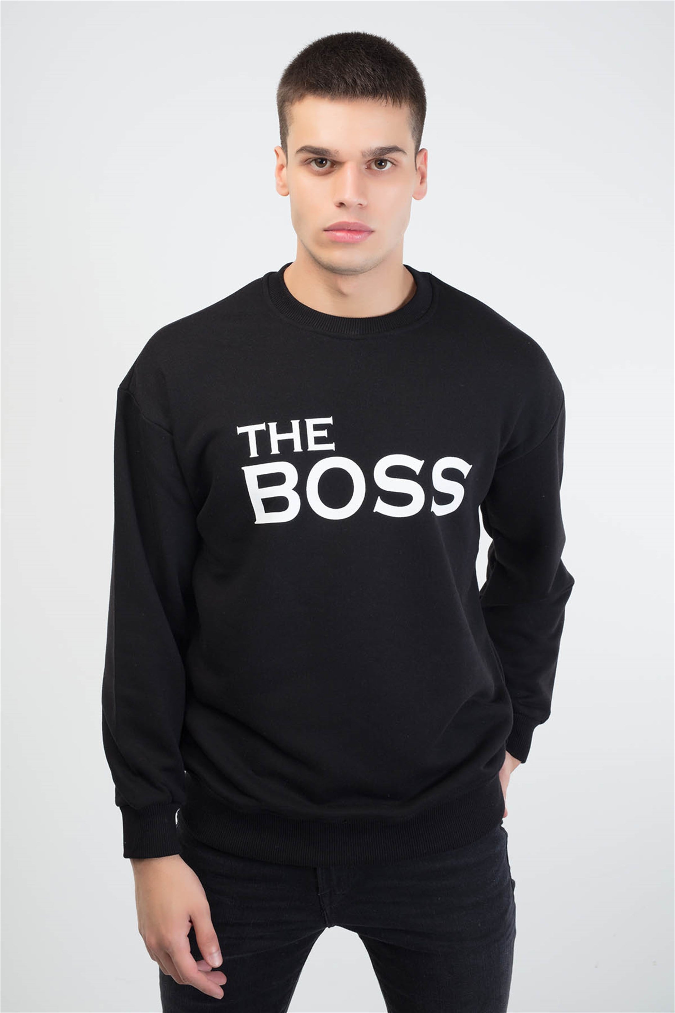 Trendiz The Boss Couple Erkek Yuvarlak Yaka Sweatshirt Siyah 121112