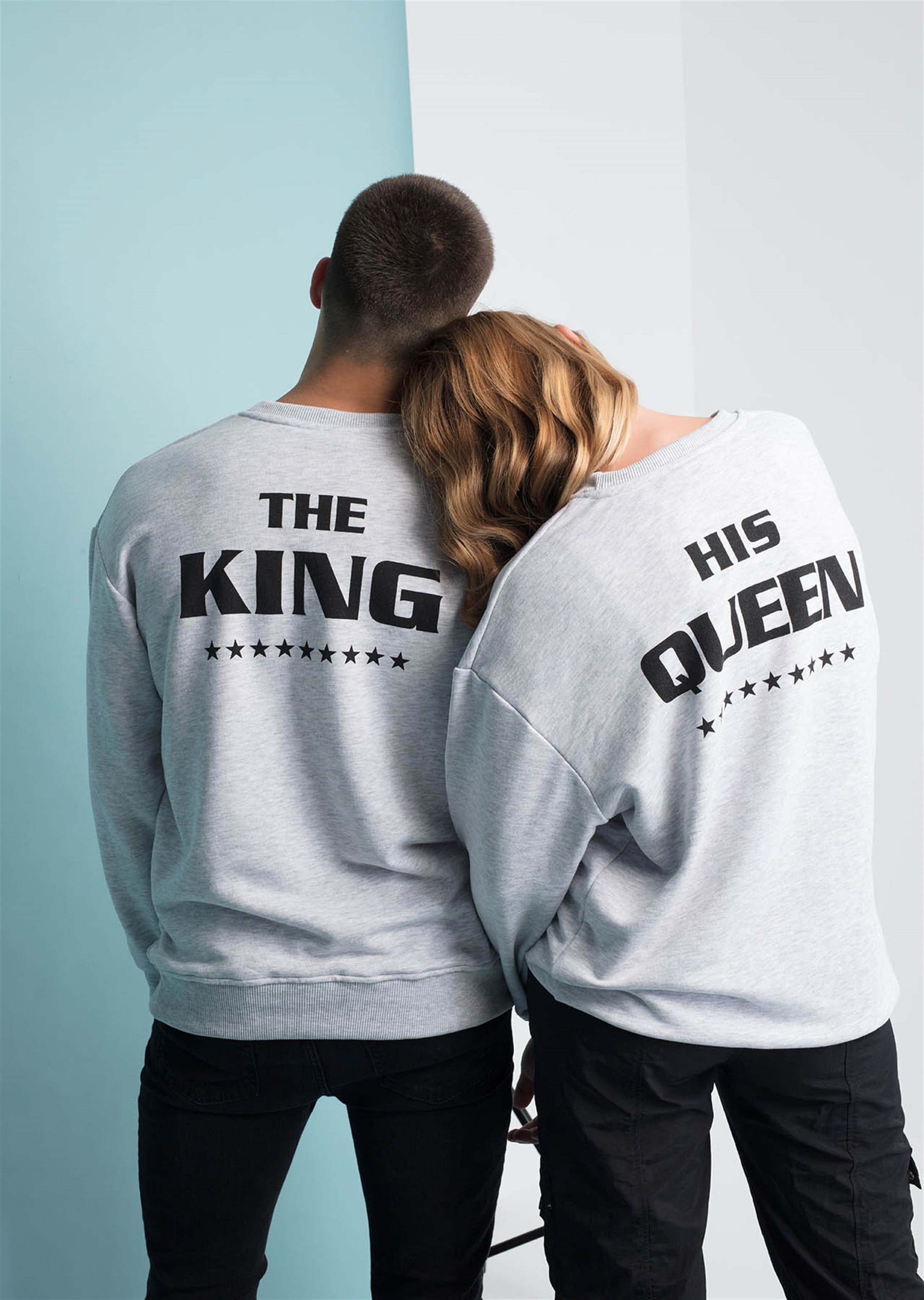 Trendiz The King Couple Erkek Yuvarlak Yaka Sweatshirt Gri 121110