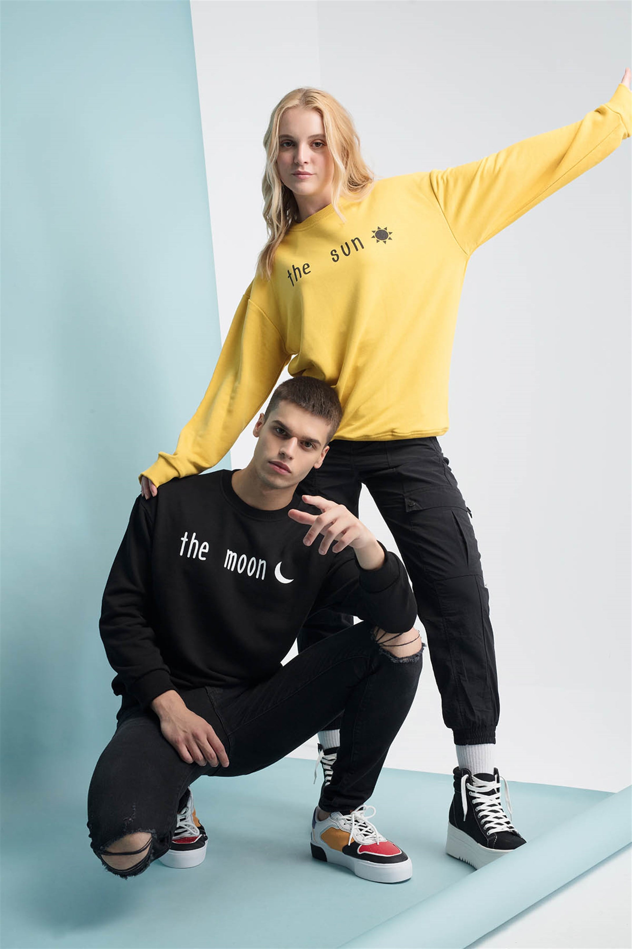 Trendiz The Moon & The Son Couple Yuvarlak Yaka Sweatshirt Siyah 121116