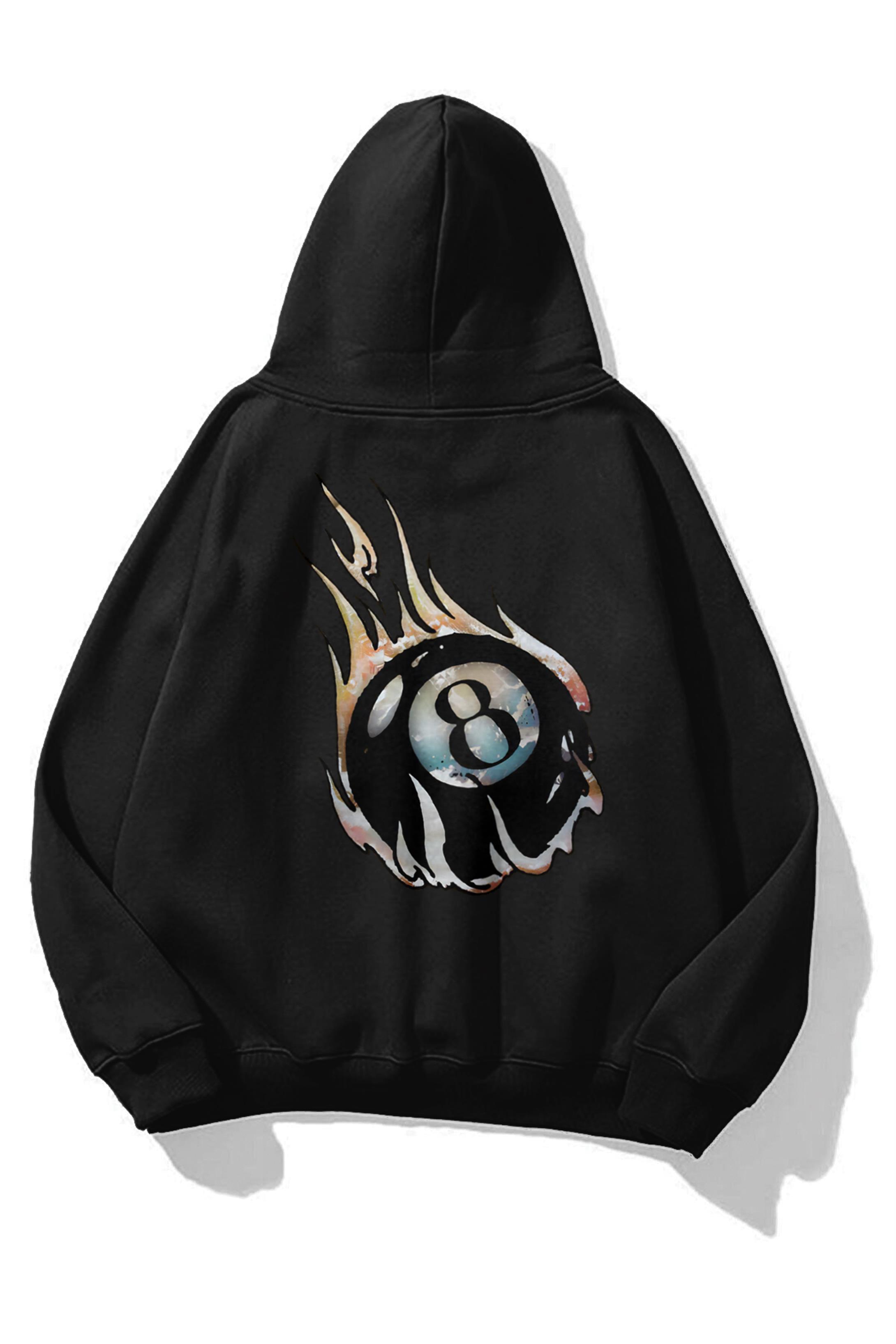 Trendiz Unisex 8Ball Fire Sweatshirt Siyah