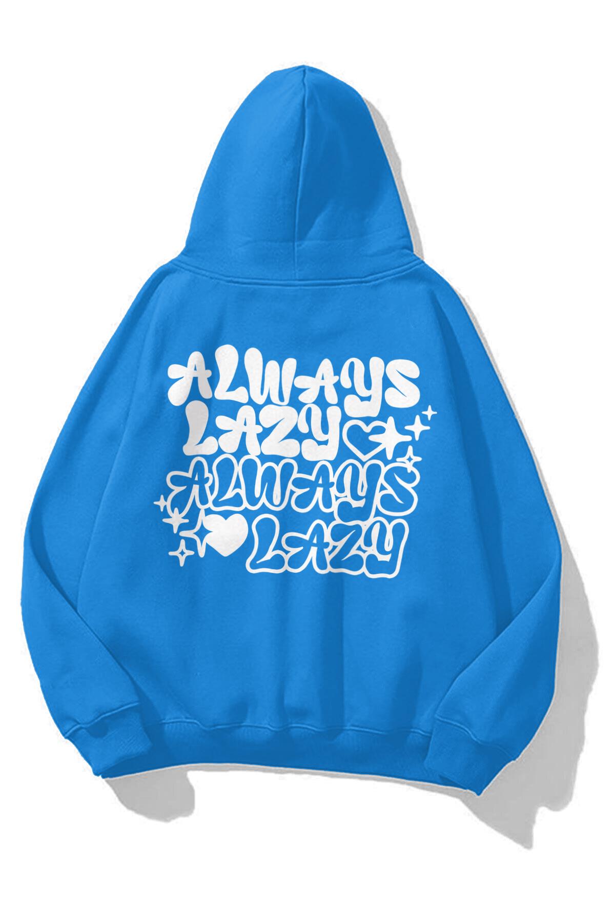 Trendiz Unisex Always Lazy Sweatshirt Soft Mavi