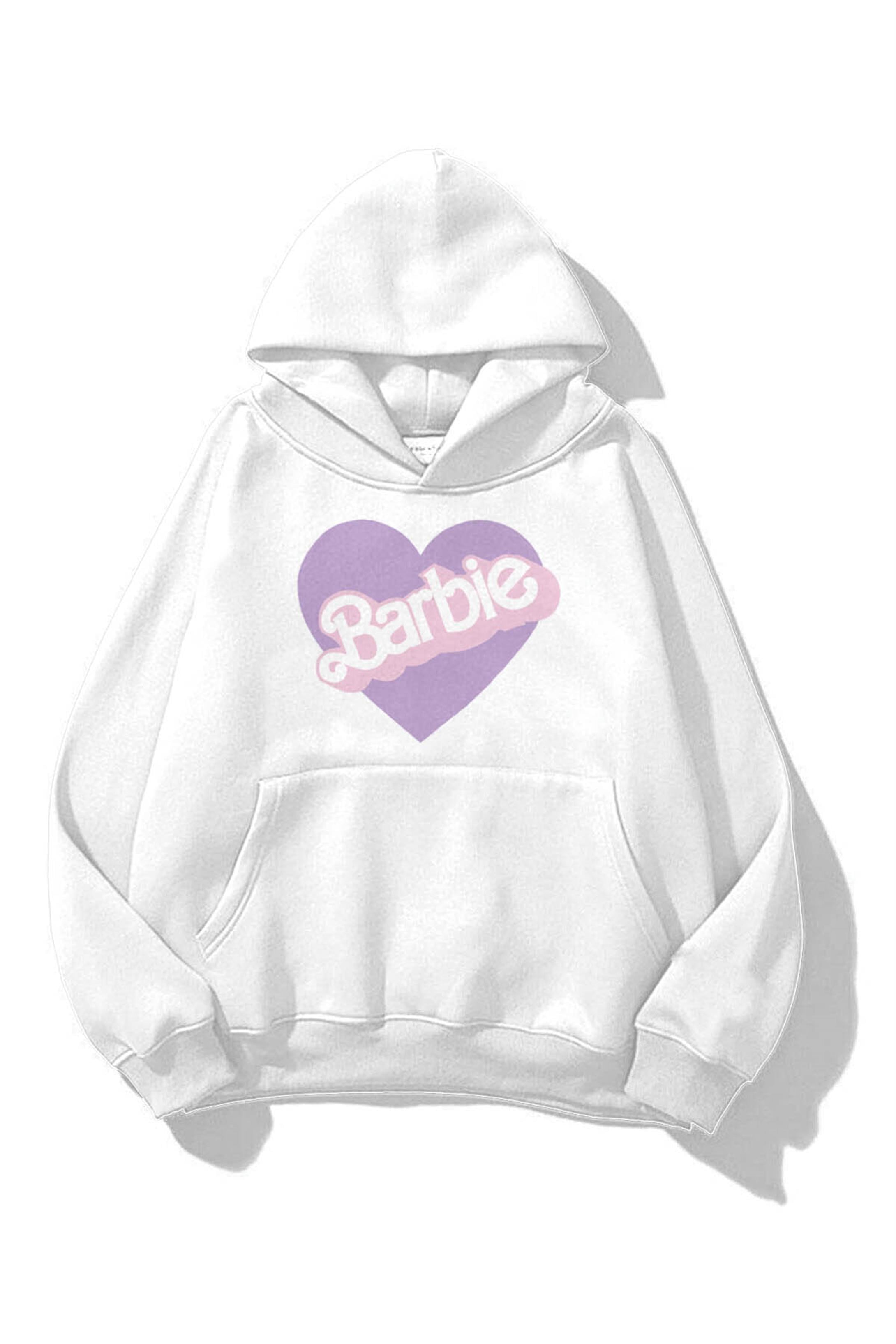 Trendiz Unisex Barbie Kalp Sweatshirt Beyaz