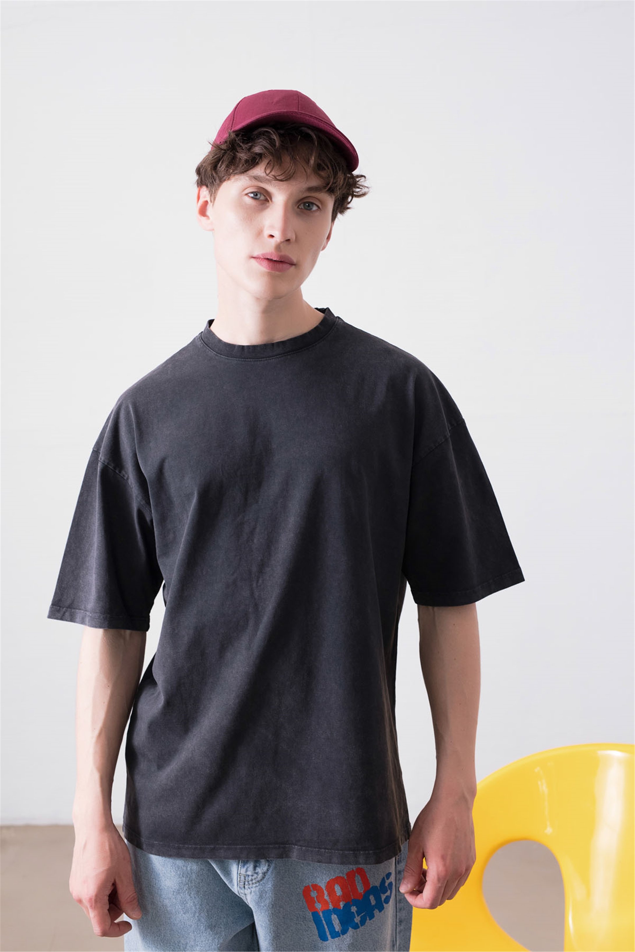 Trendiz Unisex Basic Yıkamalı Tshirt Antrasit