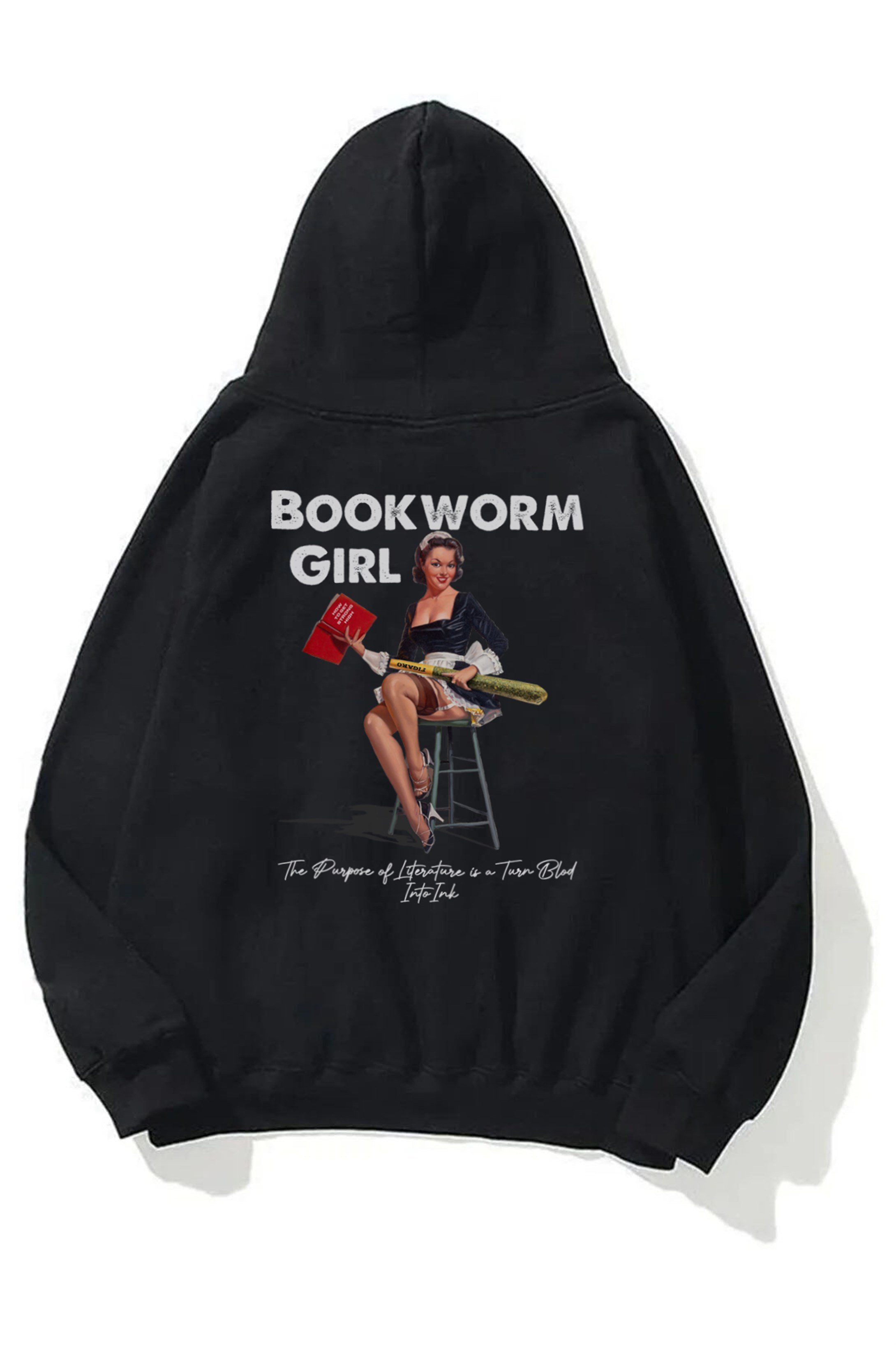 Trendiz Unisex Bookworm Girl Sweatshirt Siyah
