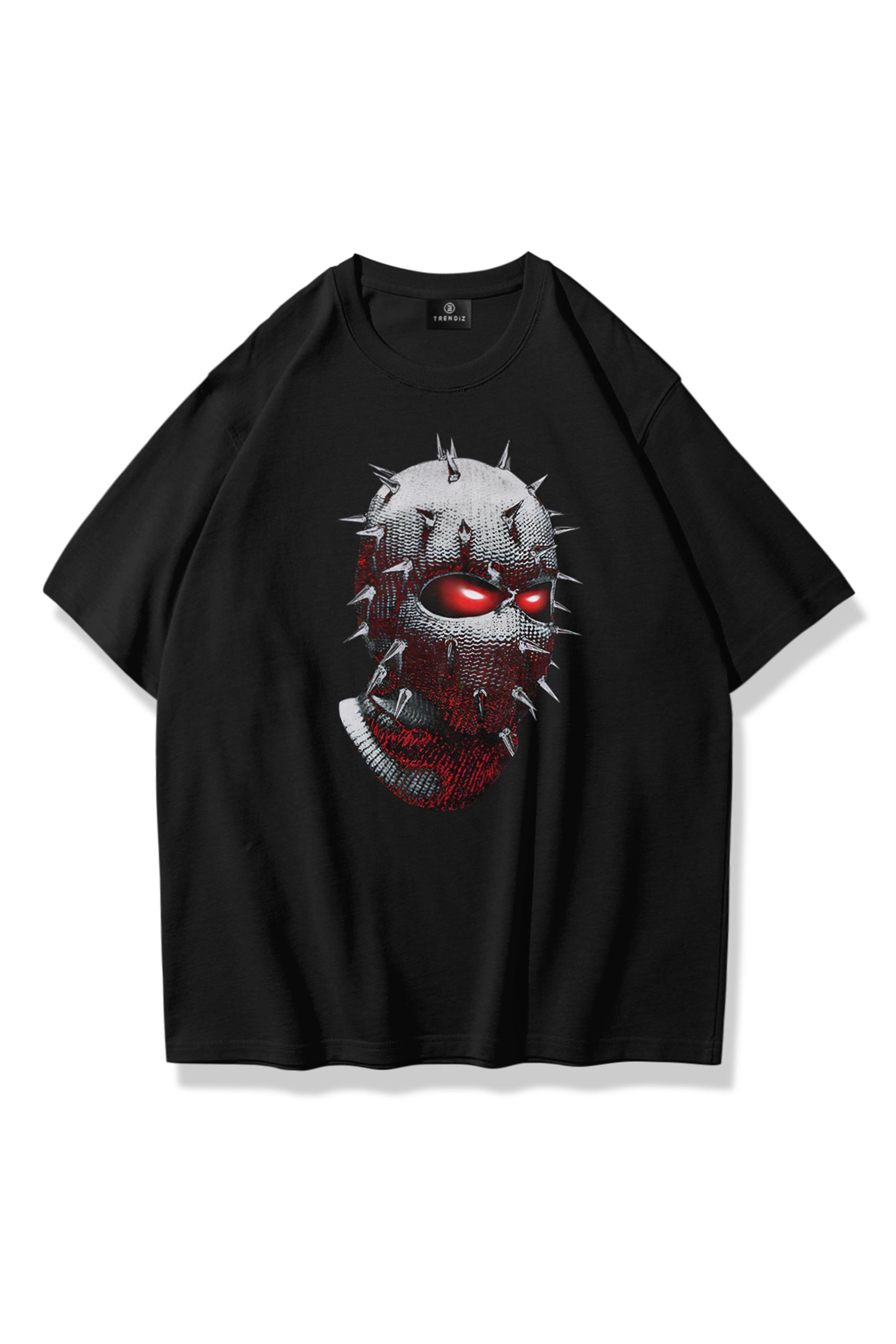 Trendiz Unisex Çivili Maske Tshirt Siyah