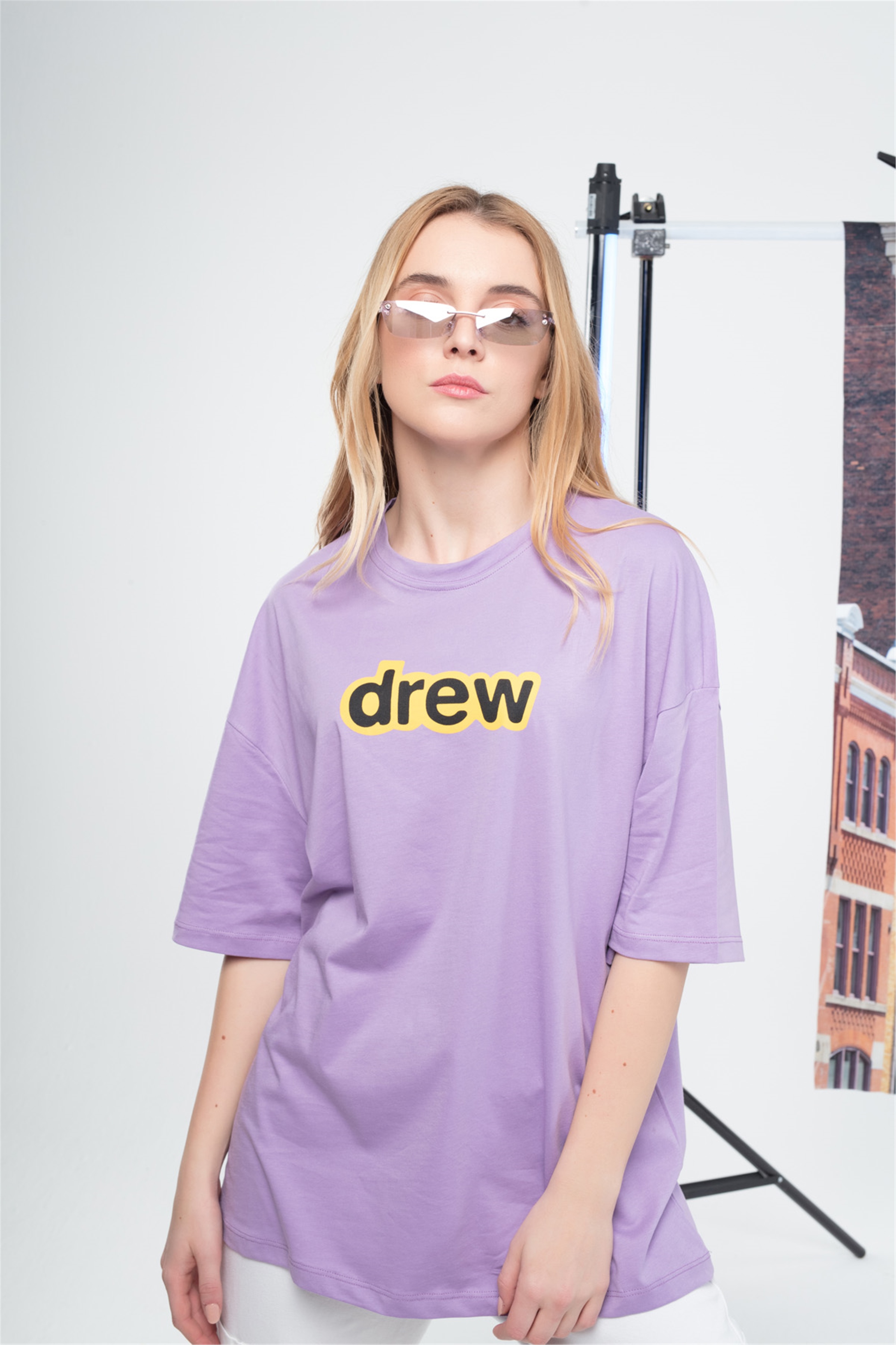 Trendiz Unisex Drew yazı Tshirt Lila