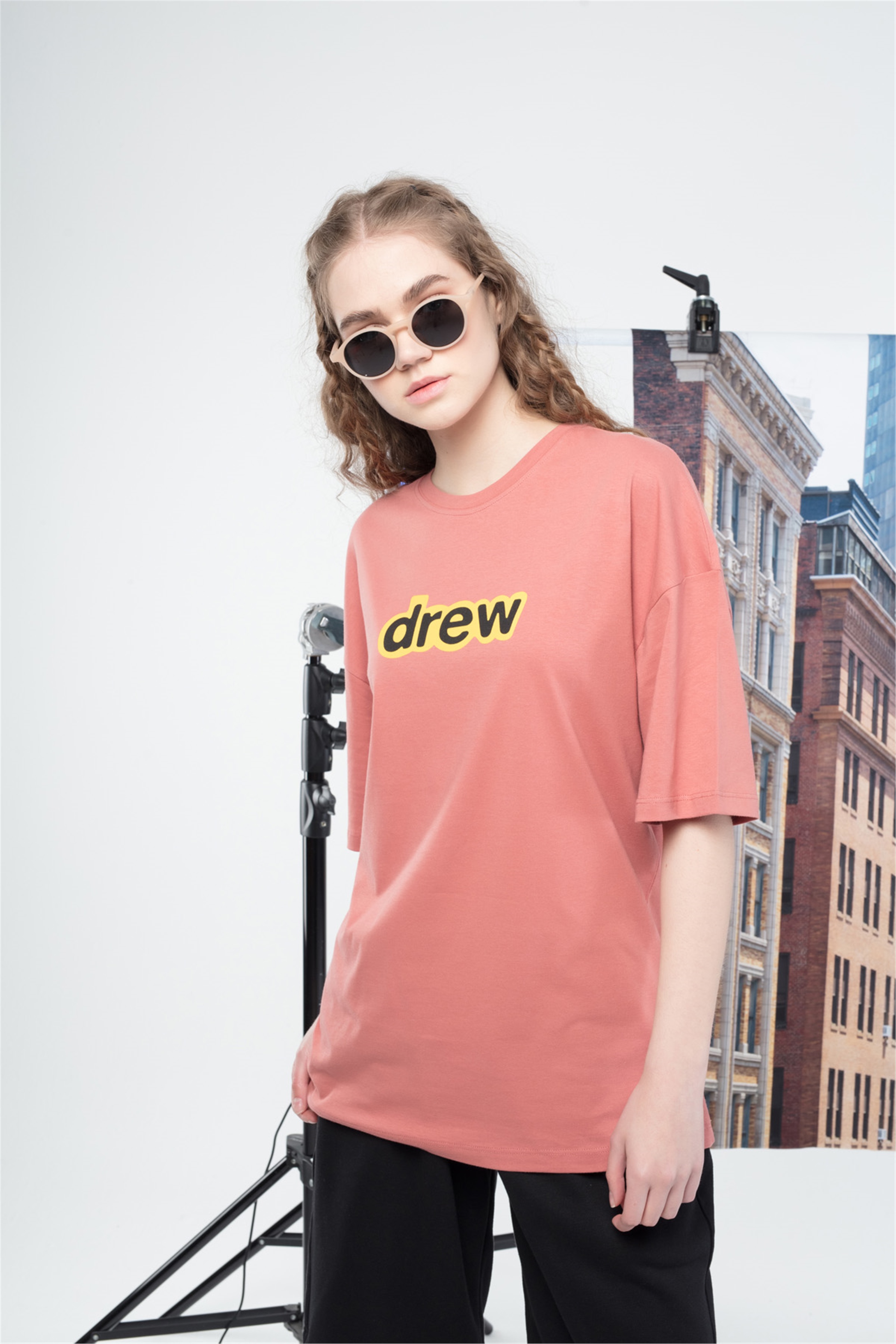 Trendiz Unisex Drew yazı Tshirt Somon