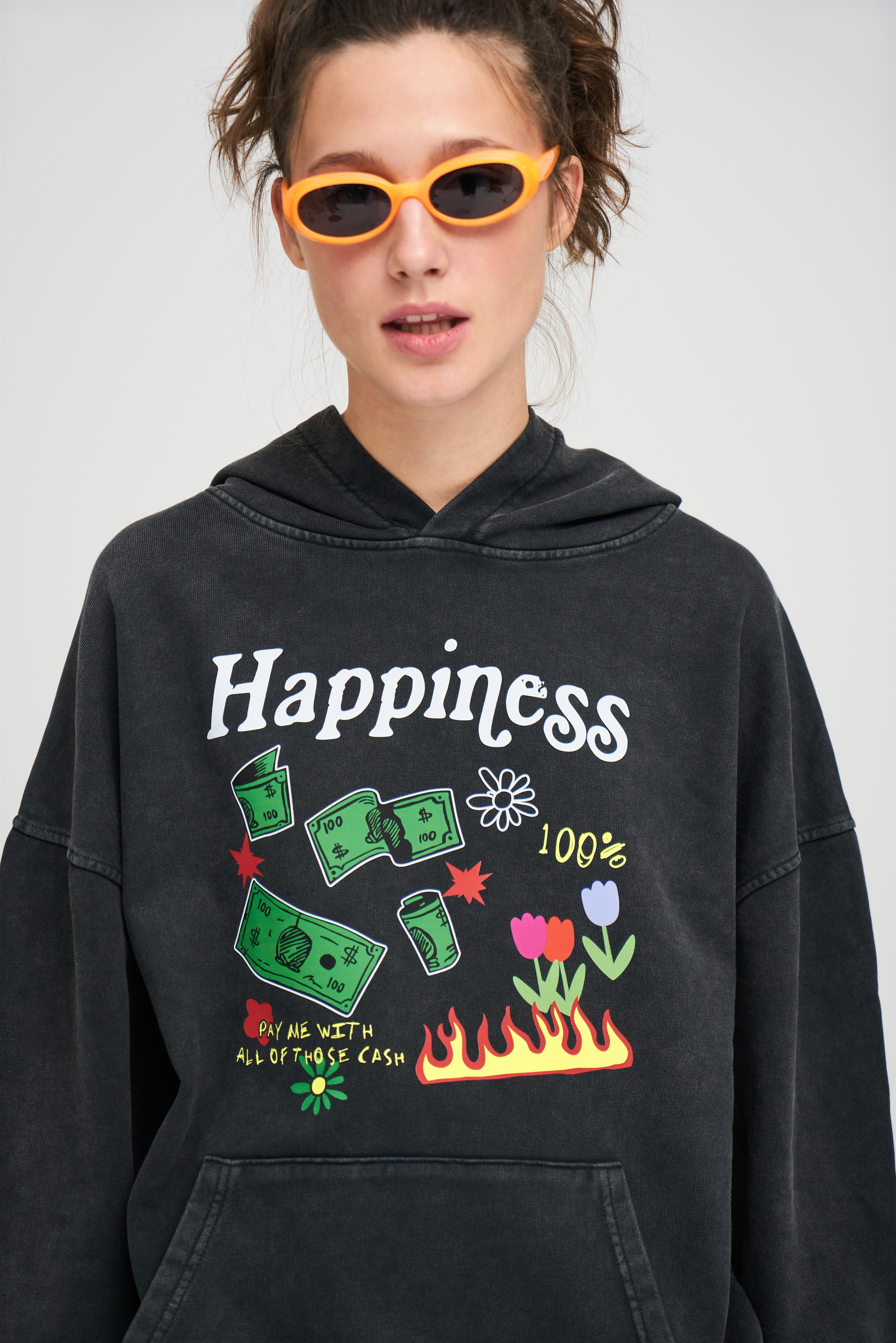 Trendiz Unisex Exclusive Happiness Yıkamalı Sweatshirt Antrasit