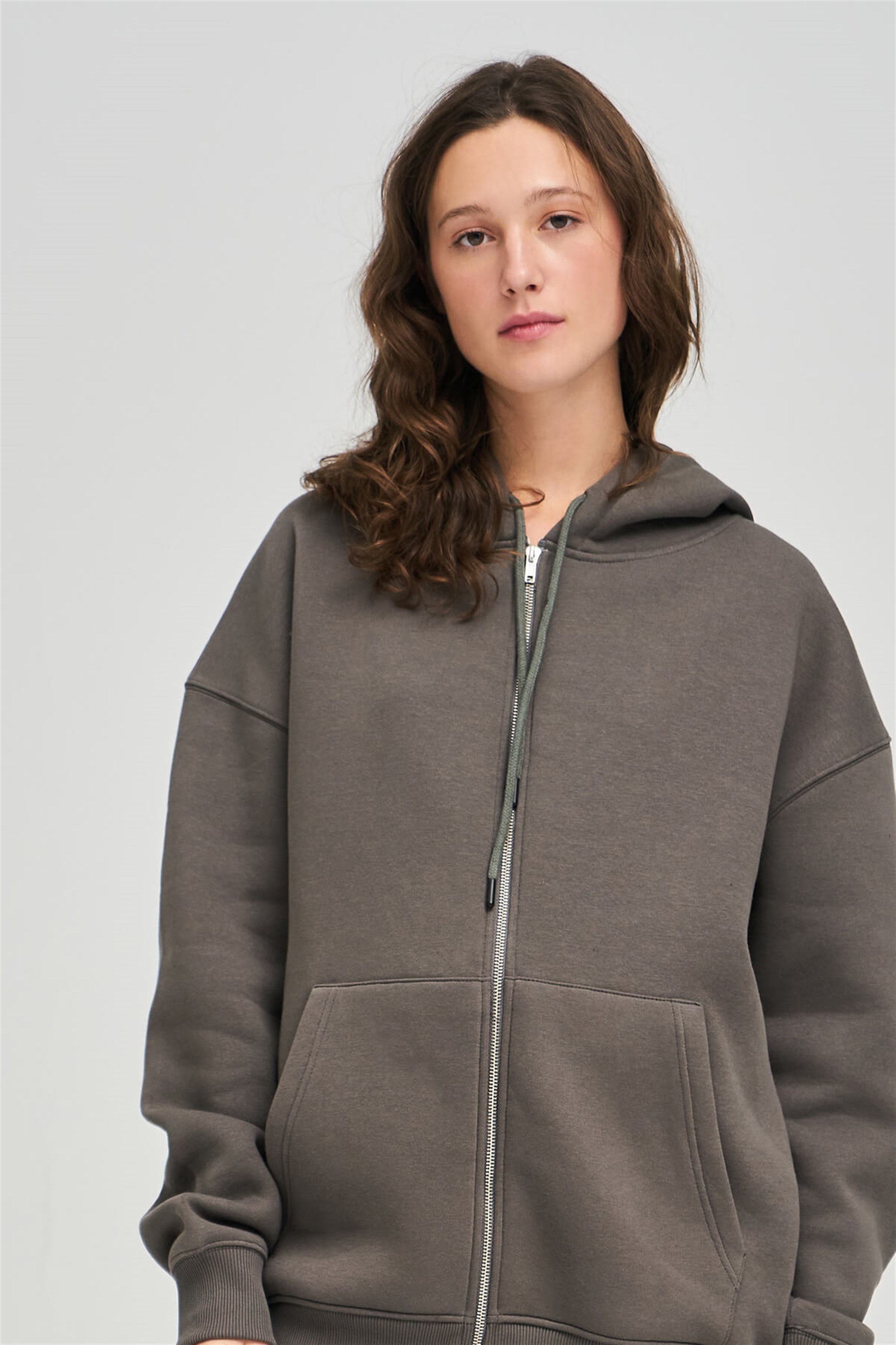 Trendiz Unisex Fermuarlı Antrasit Oversize Sweatshirt