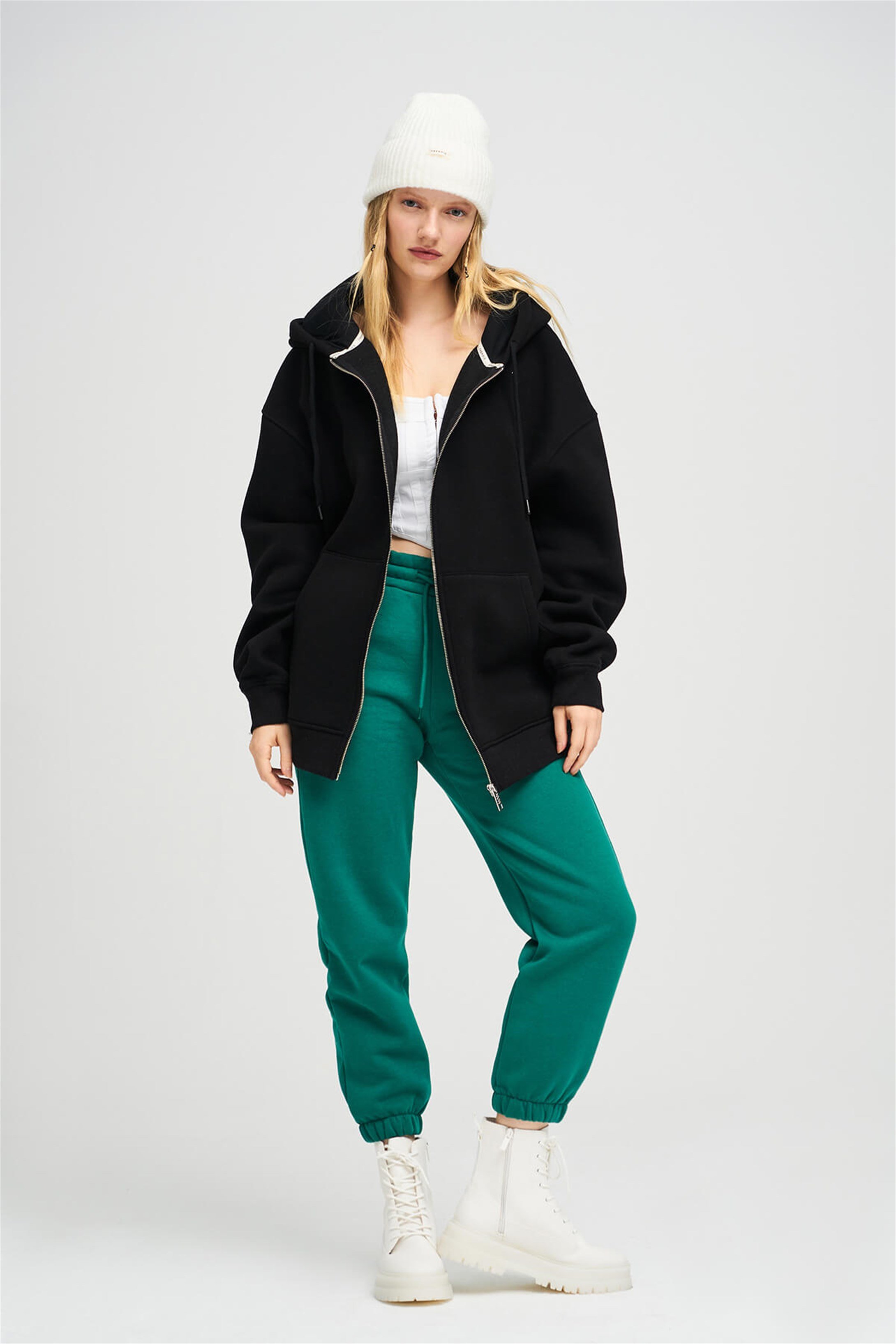 Trendiz Unisex Fermuarlı Siyah Oversize Sweatshirt