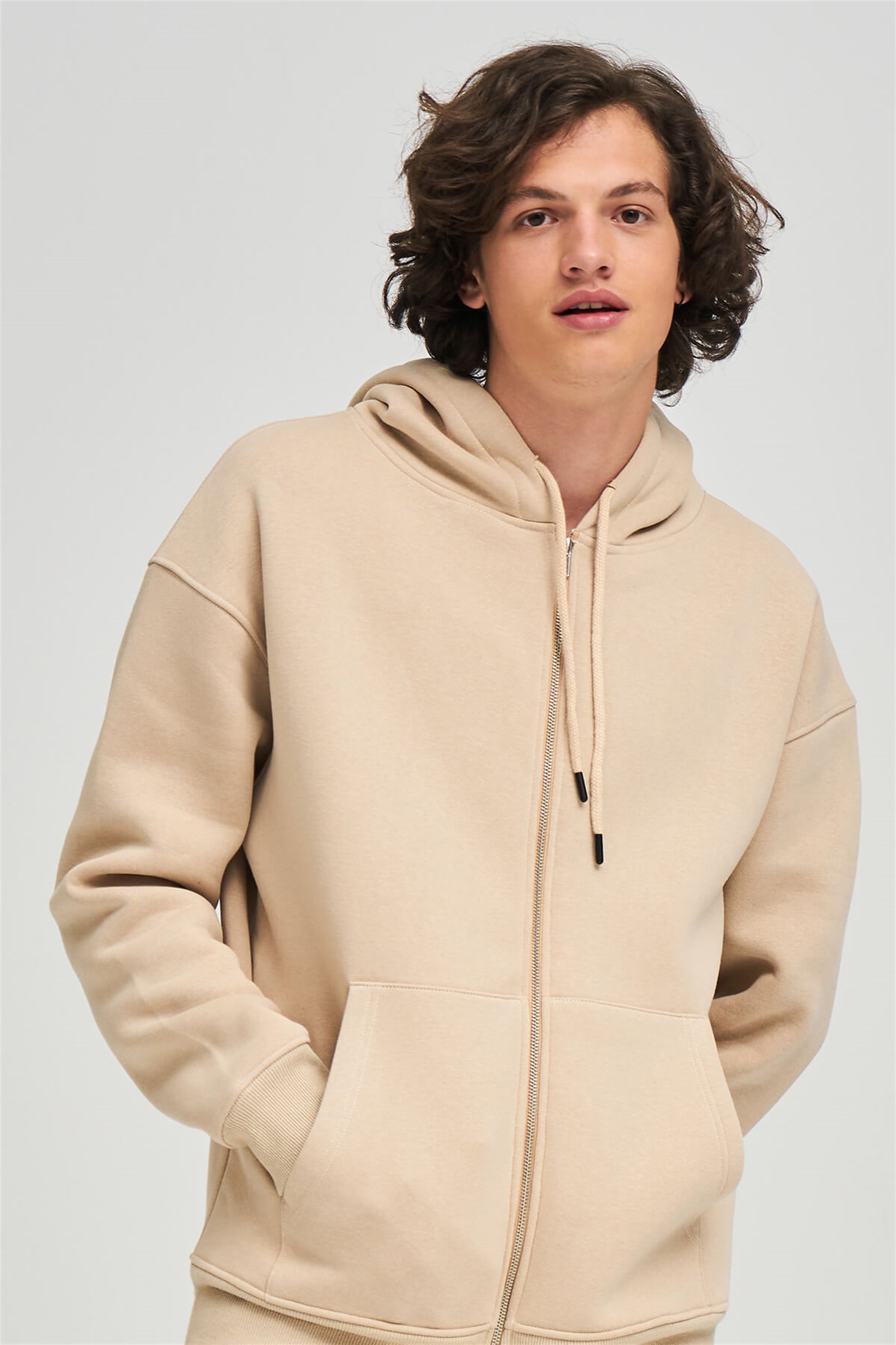 Trendiz Unisex Fermuarlı Taş Oversize Sweatshirt