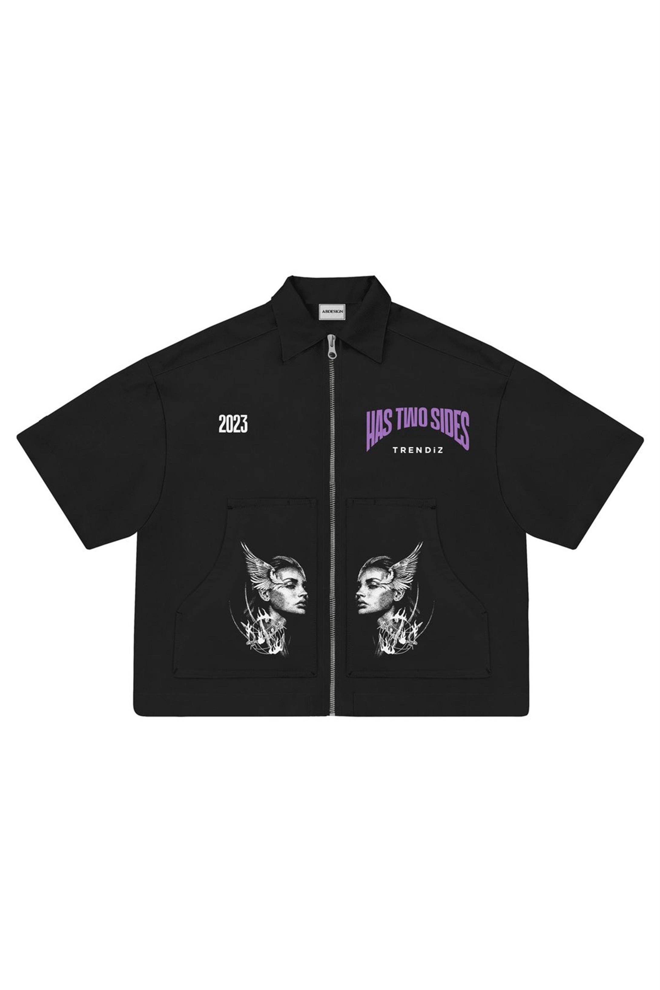 Trendiz Unisex Has Two Sides Fermuarlı Gömlek Siyah