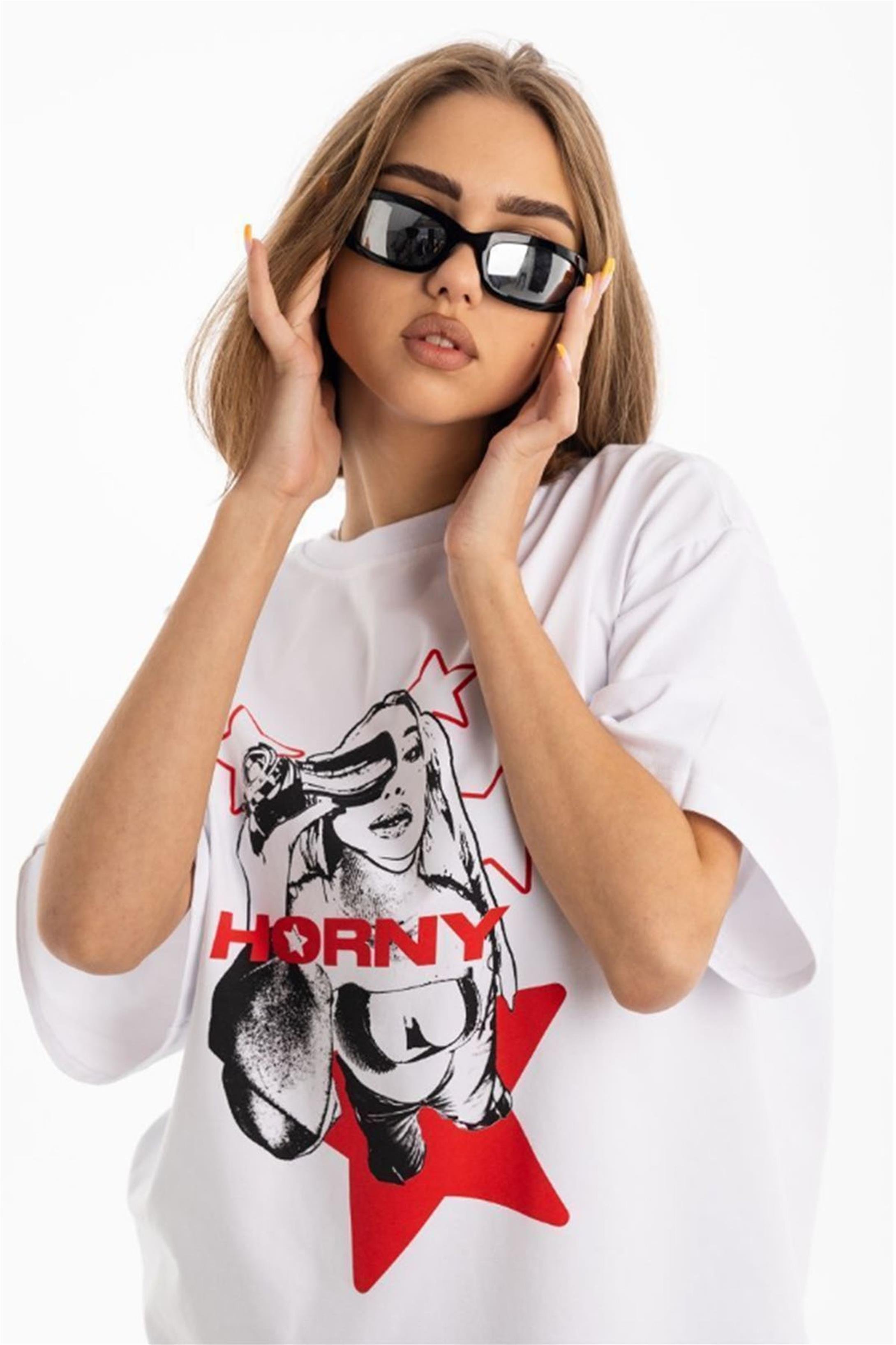 Trendiz Unisex Horny Star Tshirt Beyaz
