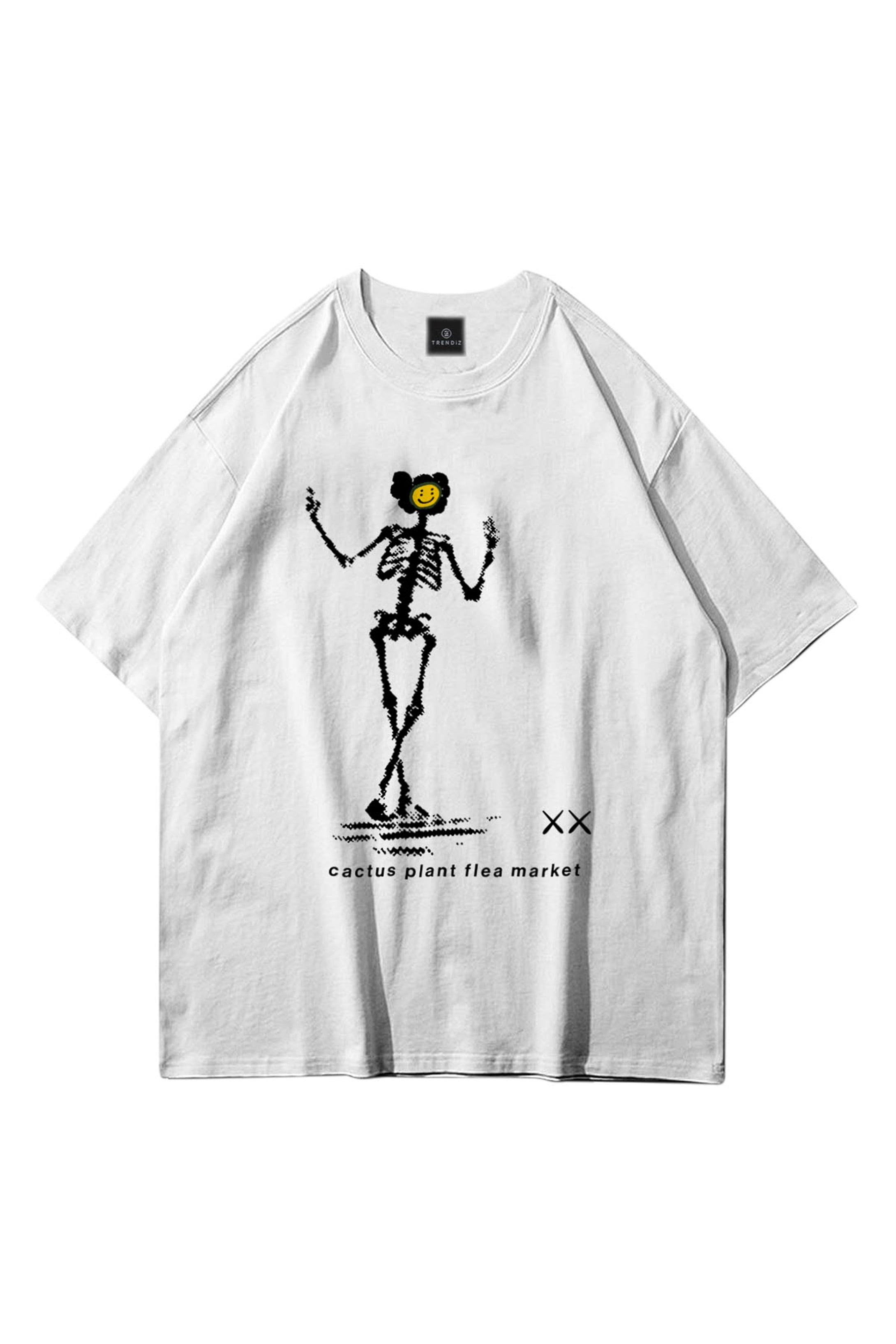 Trendiz Unisex İskelet Cactus Beyaz Tshirt