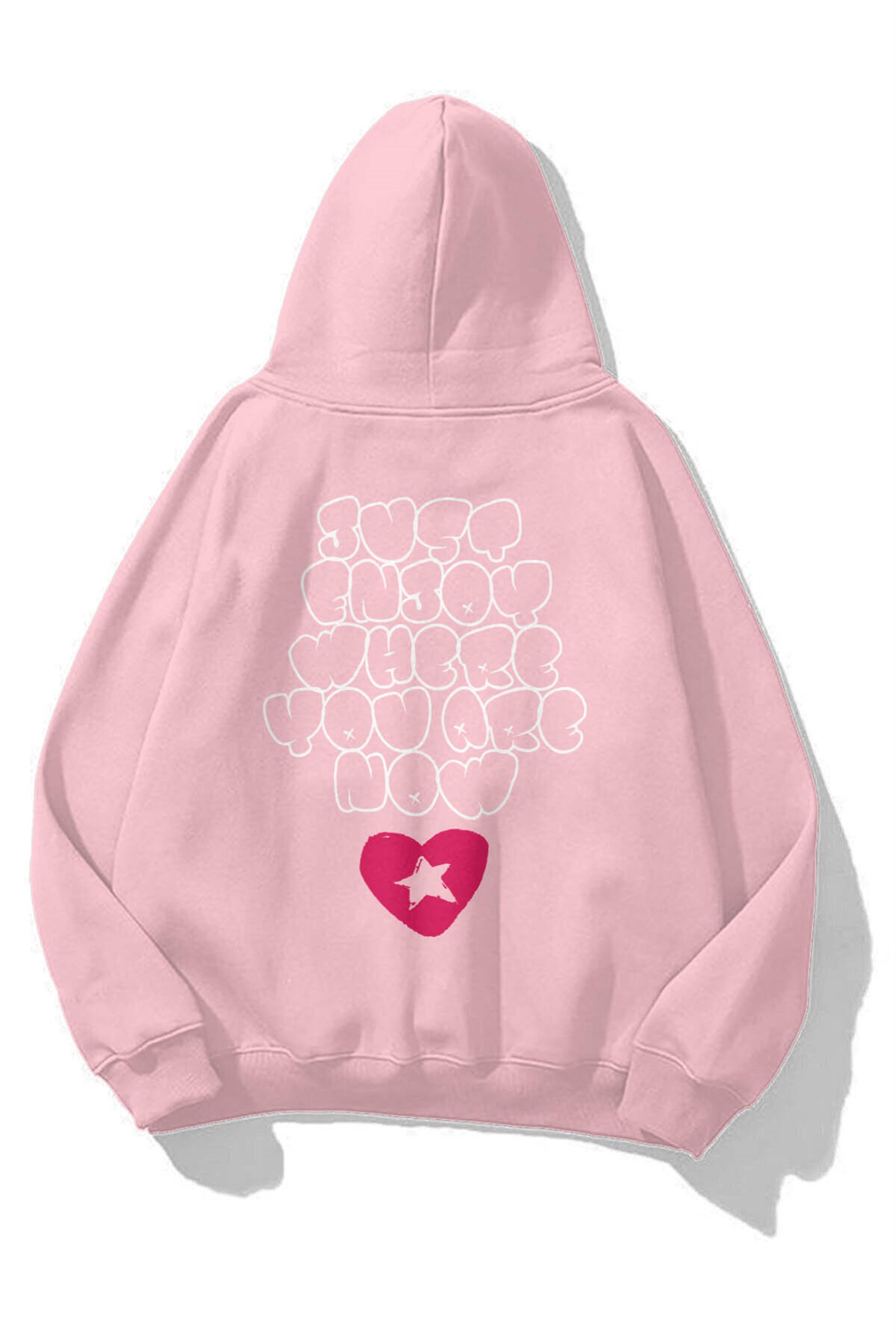 Trendiz Unisex Just Enjoy Sweatshirt Pembe