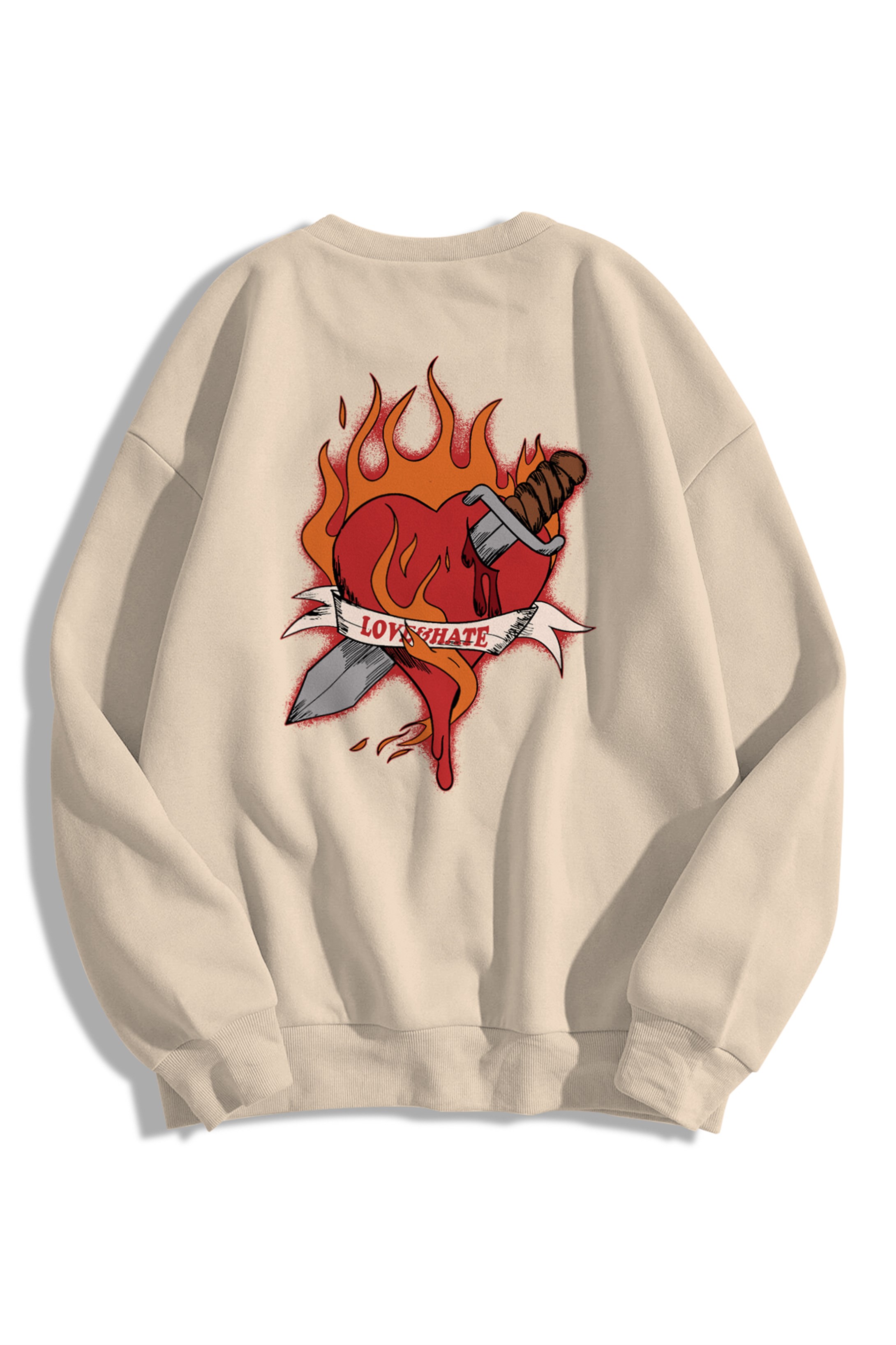Trendiz Unisex Love Hate Bisiklet Yaka Sweatshirt Taş