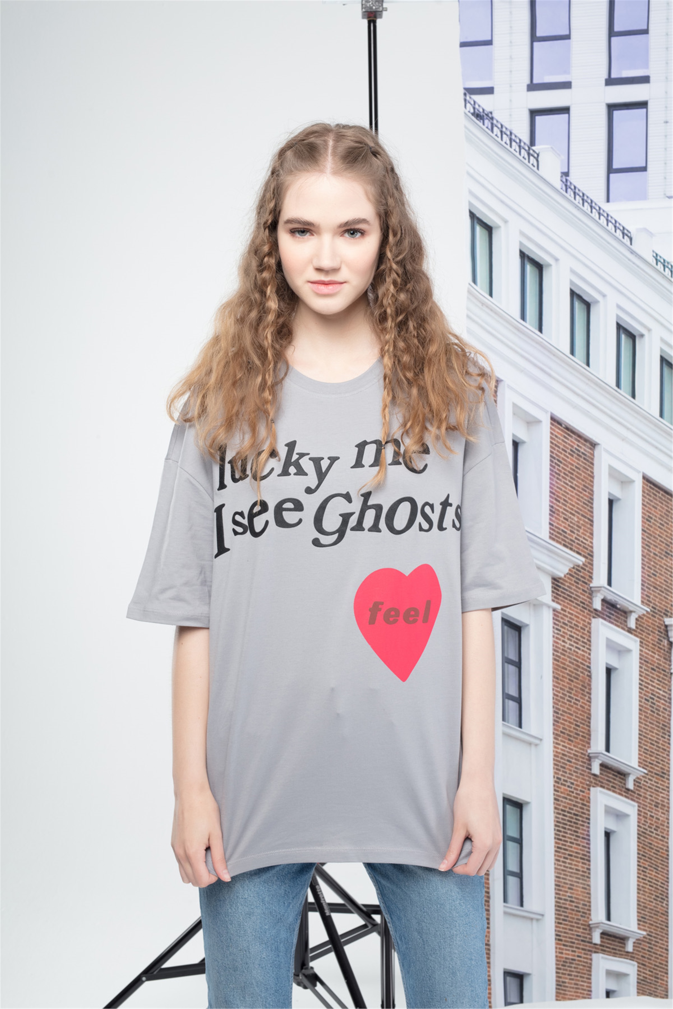 Trendiz Unisex Luckyme Gri Tshirt