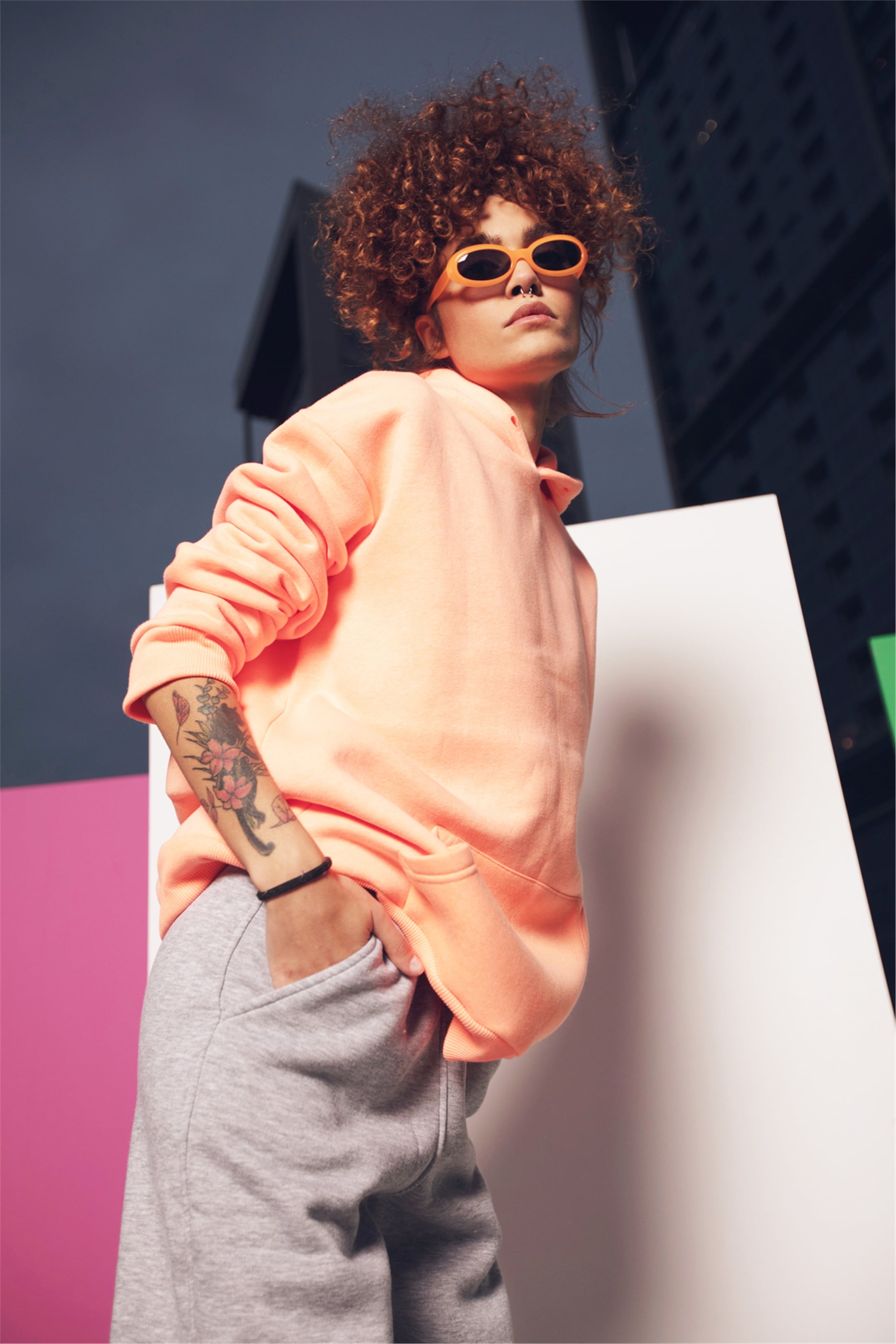 Trendiz Unisex Oversize Basic Sweatshirt Neon Turuncu