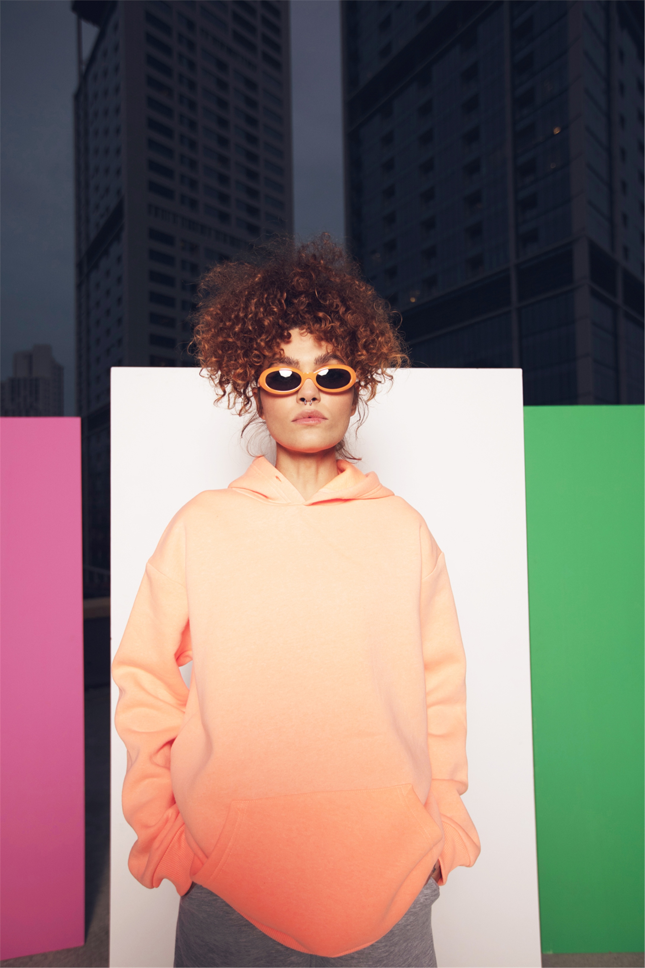 Trendiz Unisex Oversize Basic Sweatshirt Hoodie Neon Turuncu Trendiz