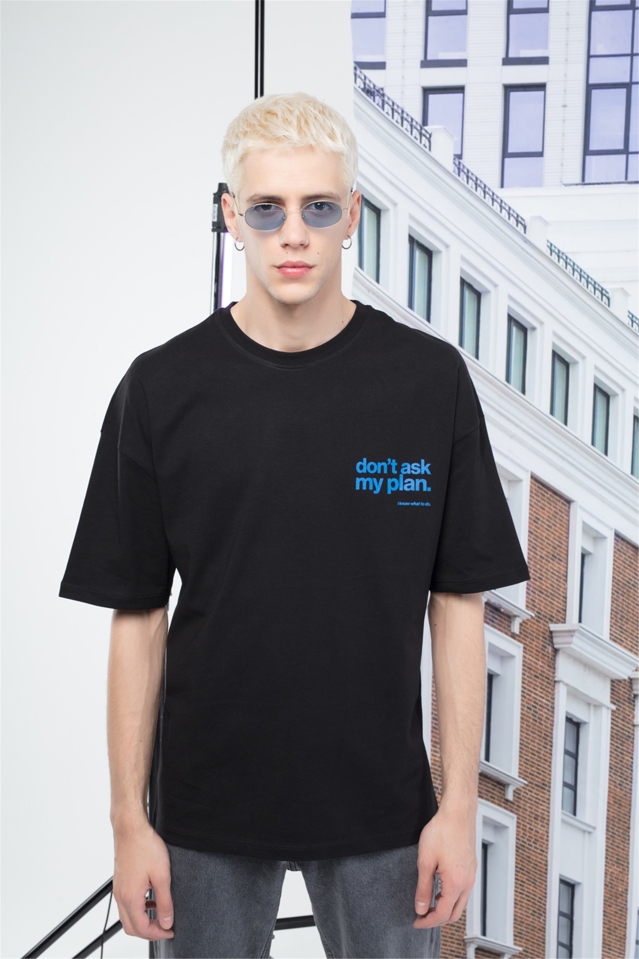 Trendiz Unisex Plan Tshirt Siyah