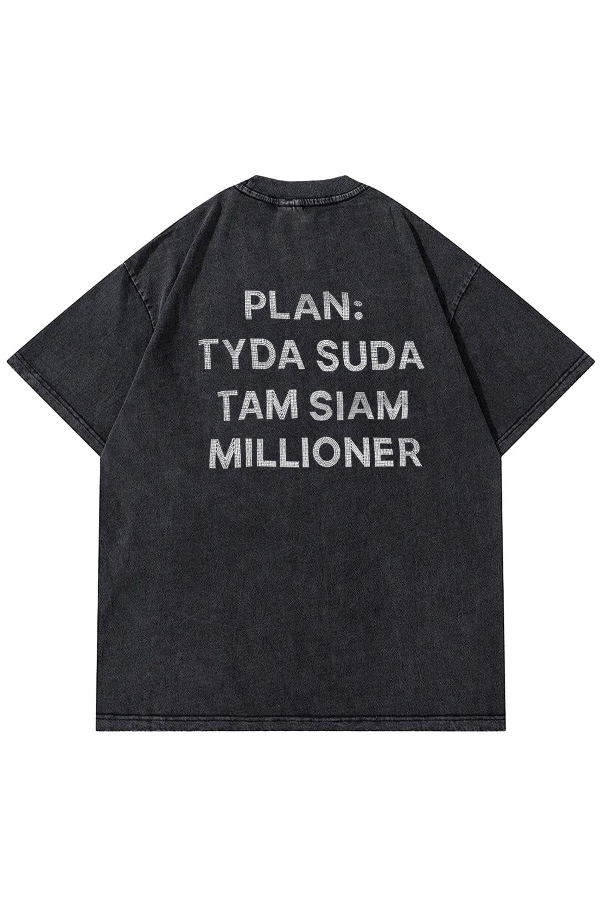 Trendiz Unisex Plan Yıkamalı Tshirt Antrasit