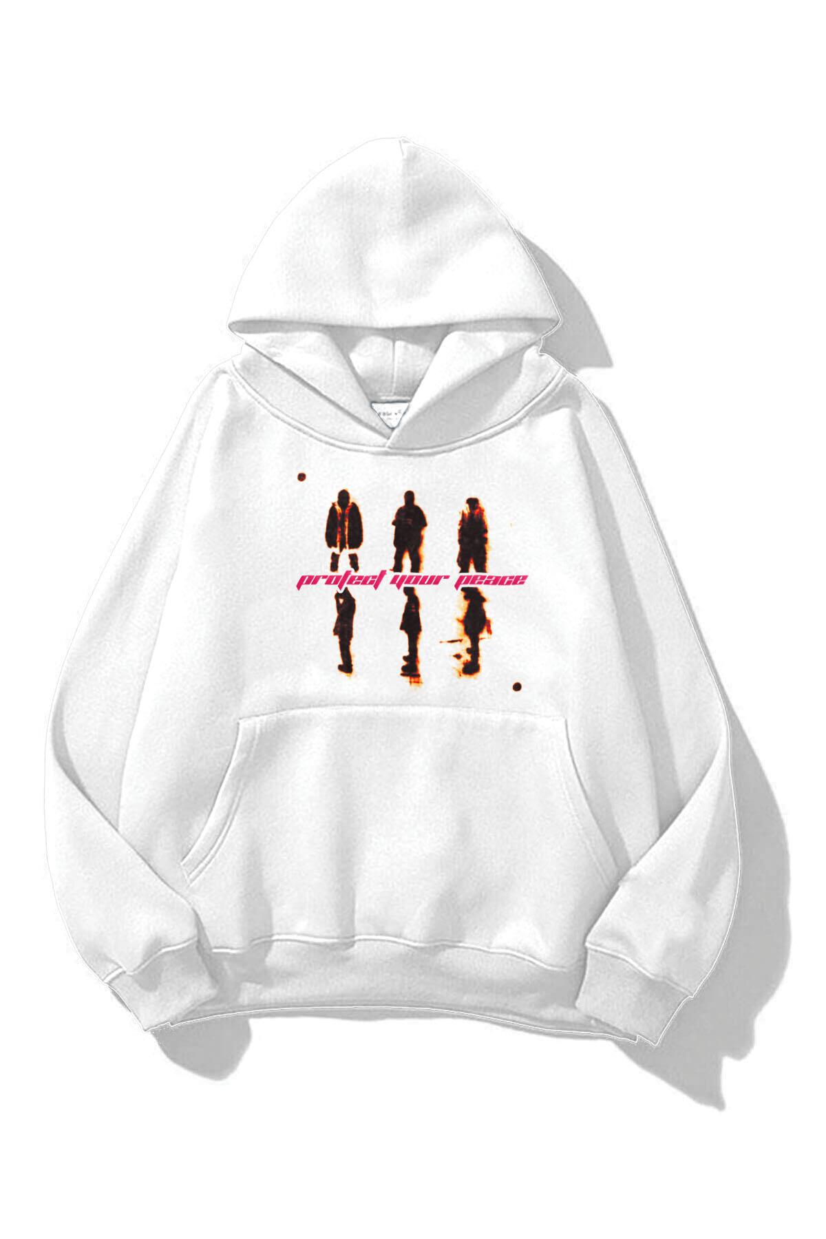 Trendiz Unisex Protect Your Peace Sweatshirt Beyaz