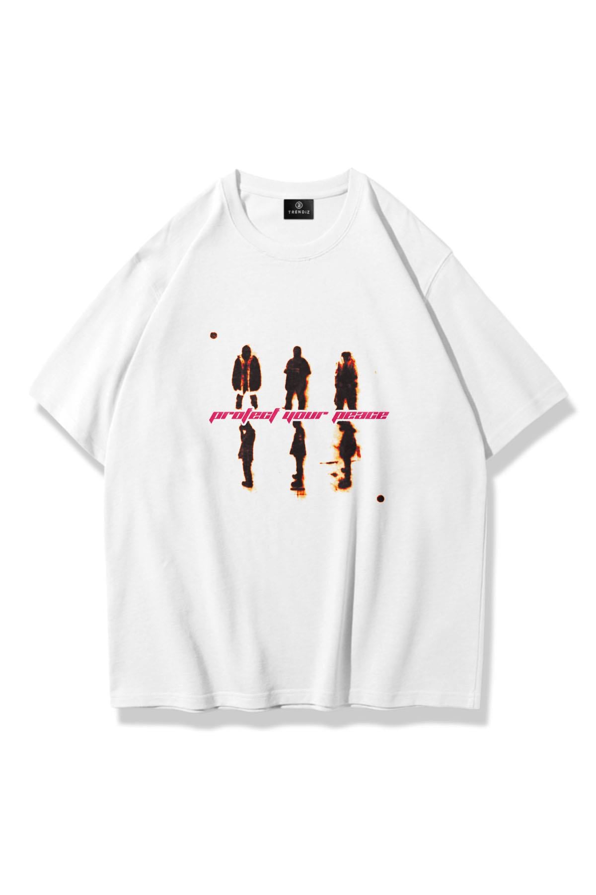 Trendiz Unisex Protect Your Peace Tshirt Beyaz
