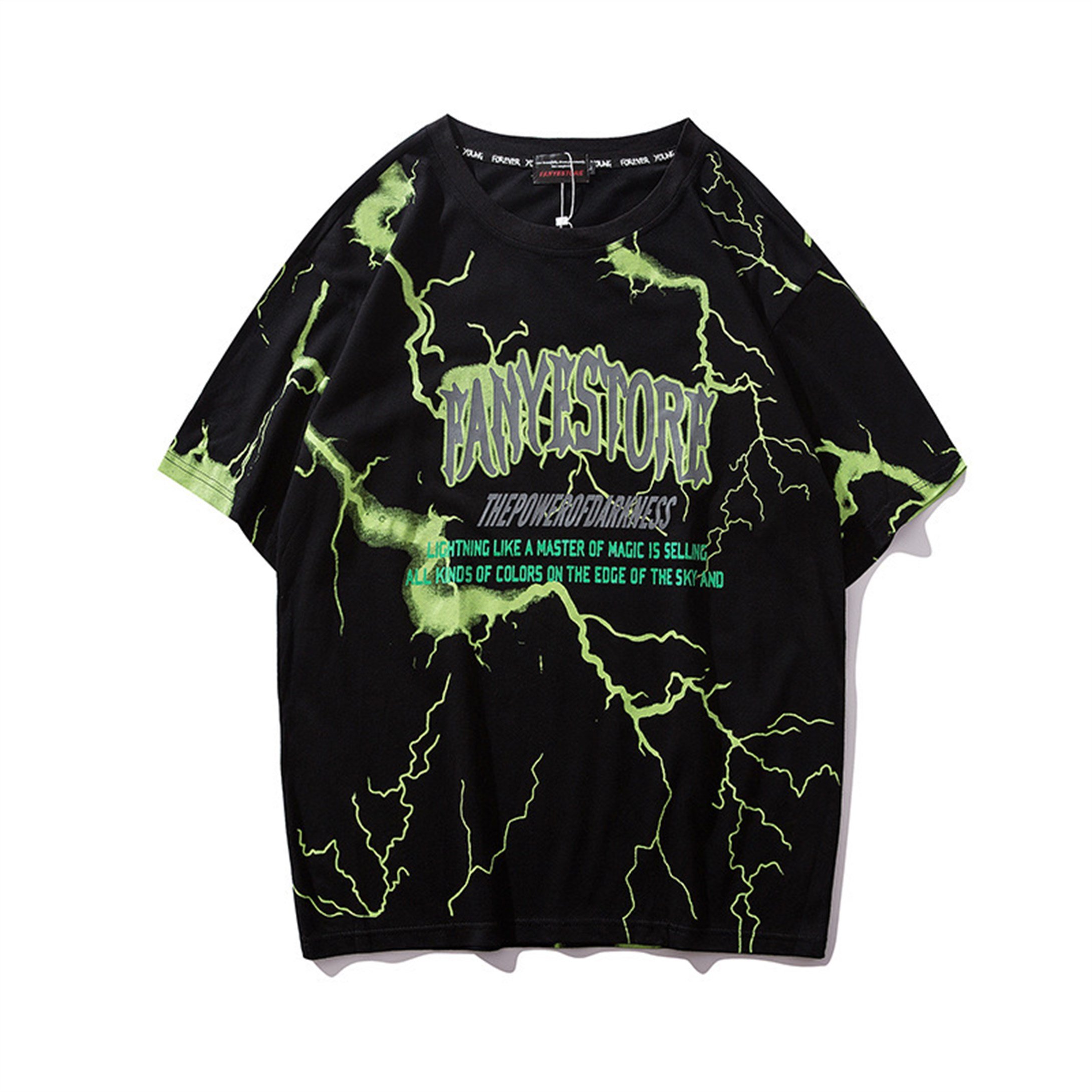 Trendiz Unisex Şimşek Neon Baskılı Tshirt Siyah