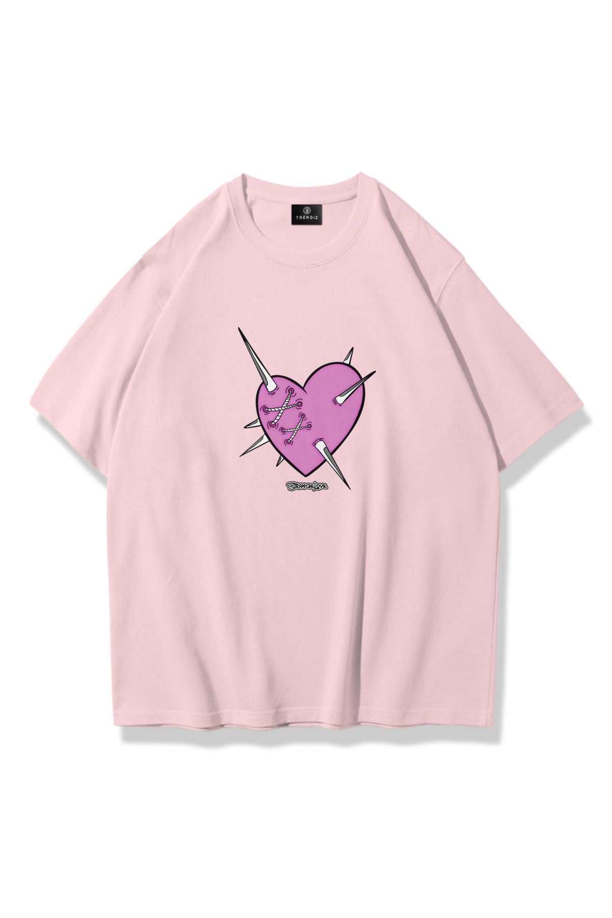 Trendiz Unisex Strange Love Tshirt Pembe