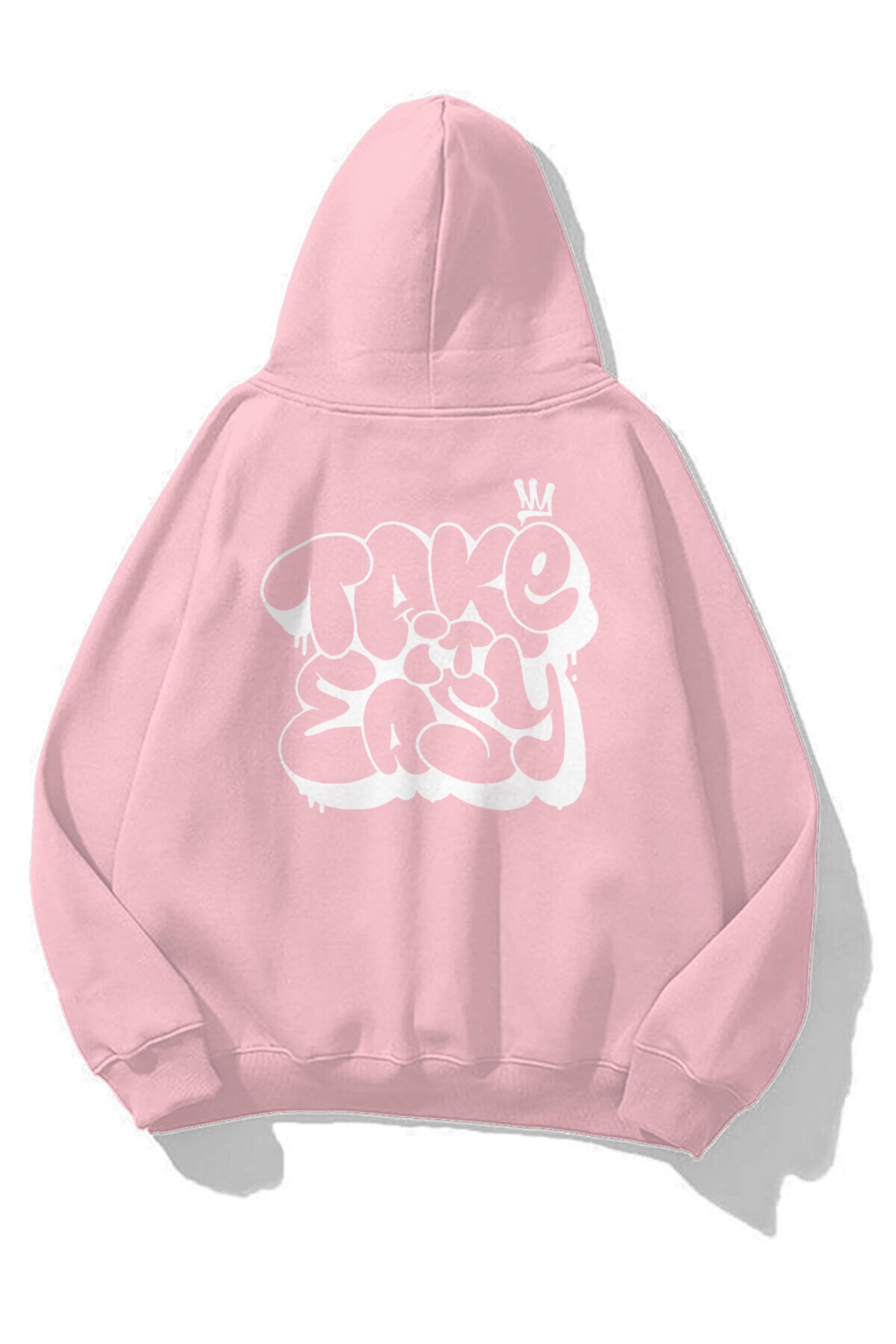 Trendiz Unisex Take it Easy Sweatshirt Hoodie Pembe