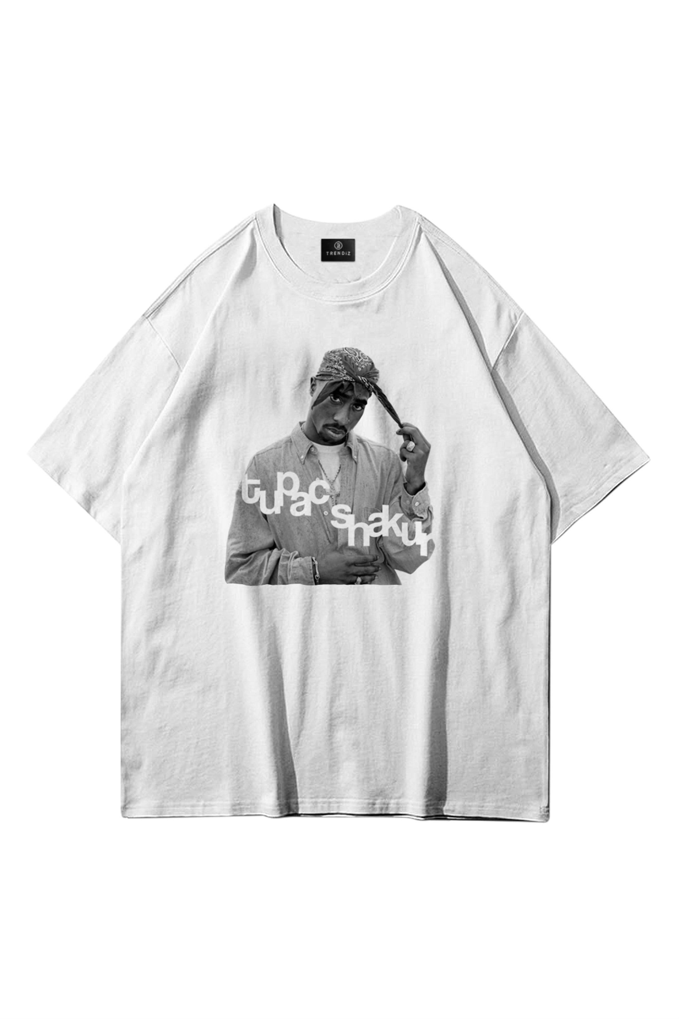Trendiz Unisex Tupac Shakur Tshirt Beyaz