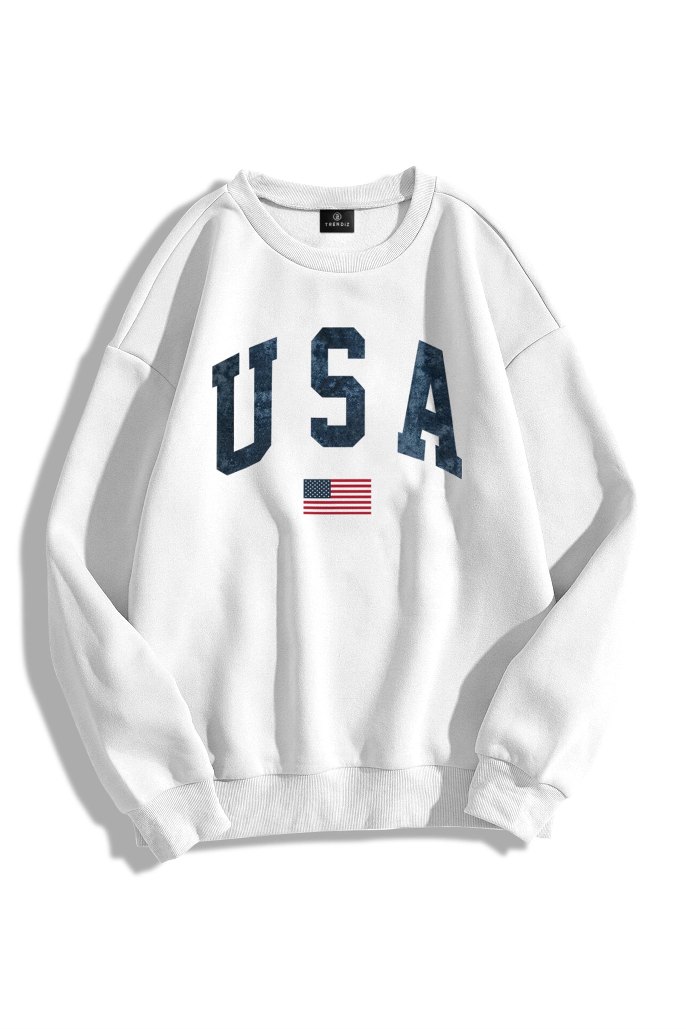 Trendiz Unisex USA Flag Bisiklet Yaka Sweatshirt