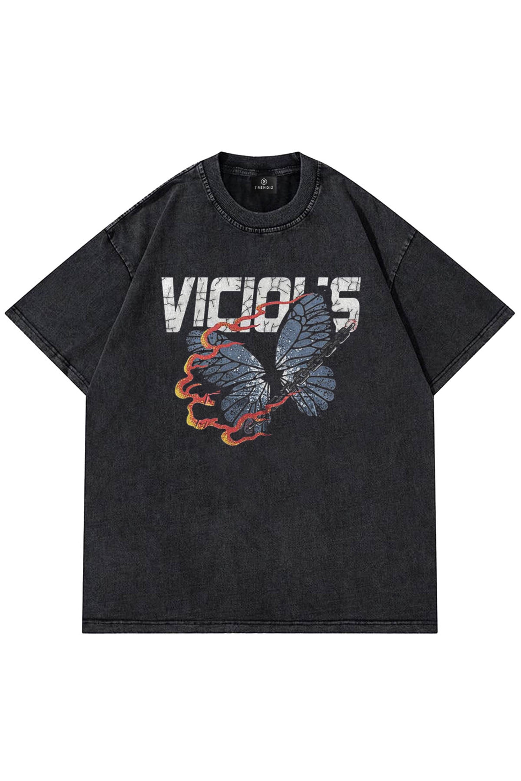 Trendiz Unisex Yıkamalı Dondurma Vicious Antrasit Tshirt