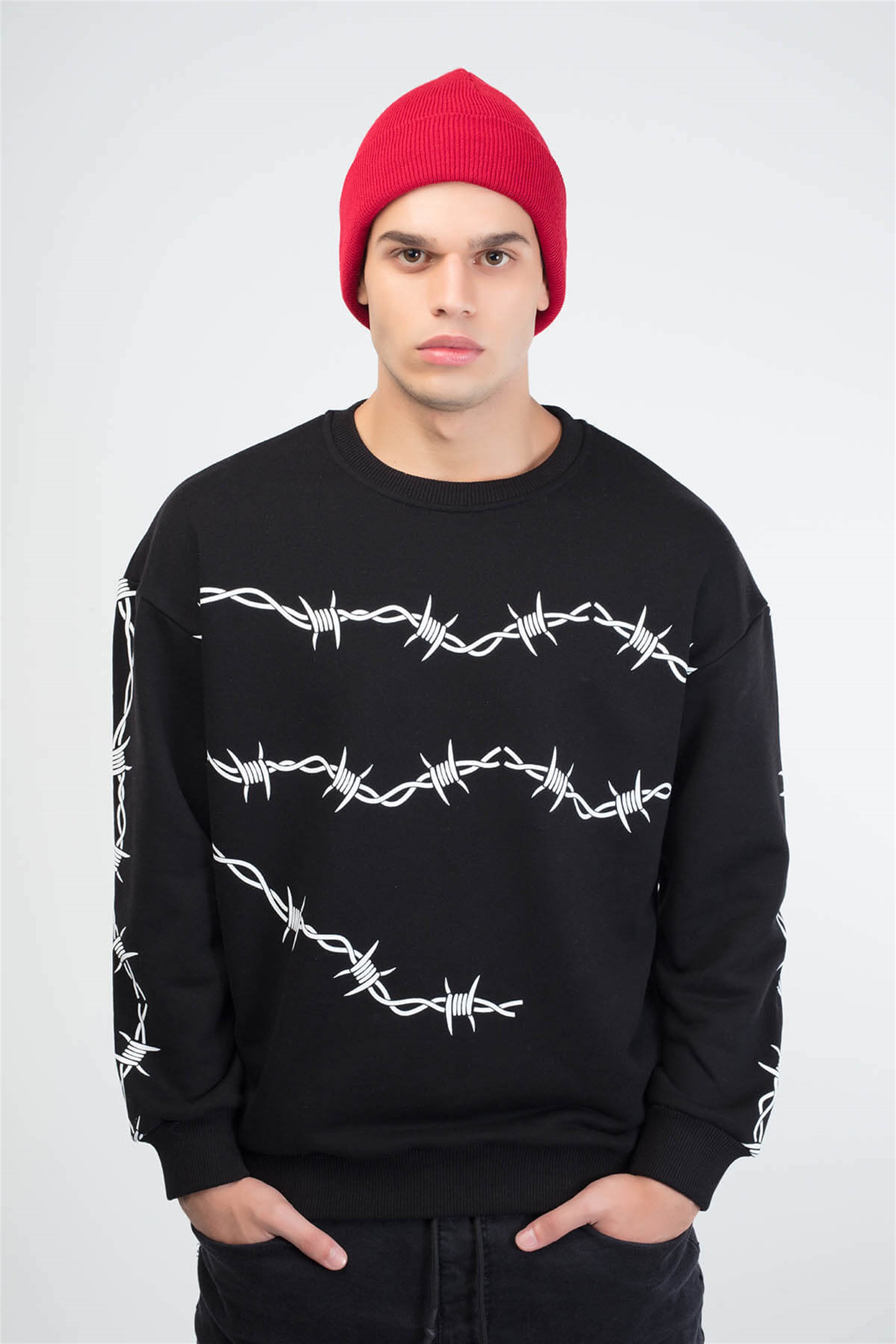 Trendiz Wire Baskılı Unisex Yuvarlak Yaka Sweatshirt Siyah 111165