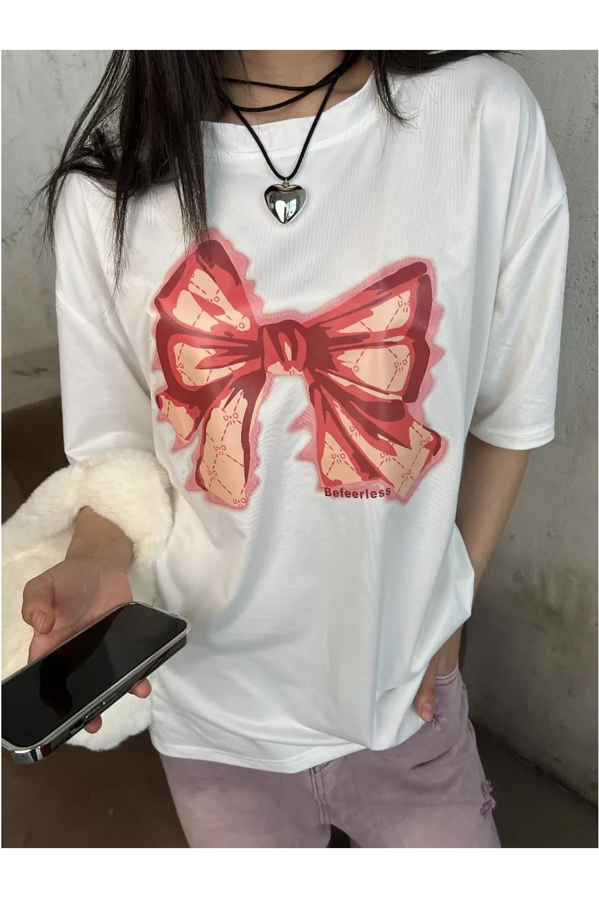 Unisex Bow Tie Tshirt Beyaz