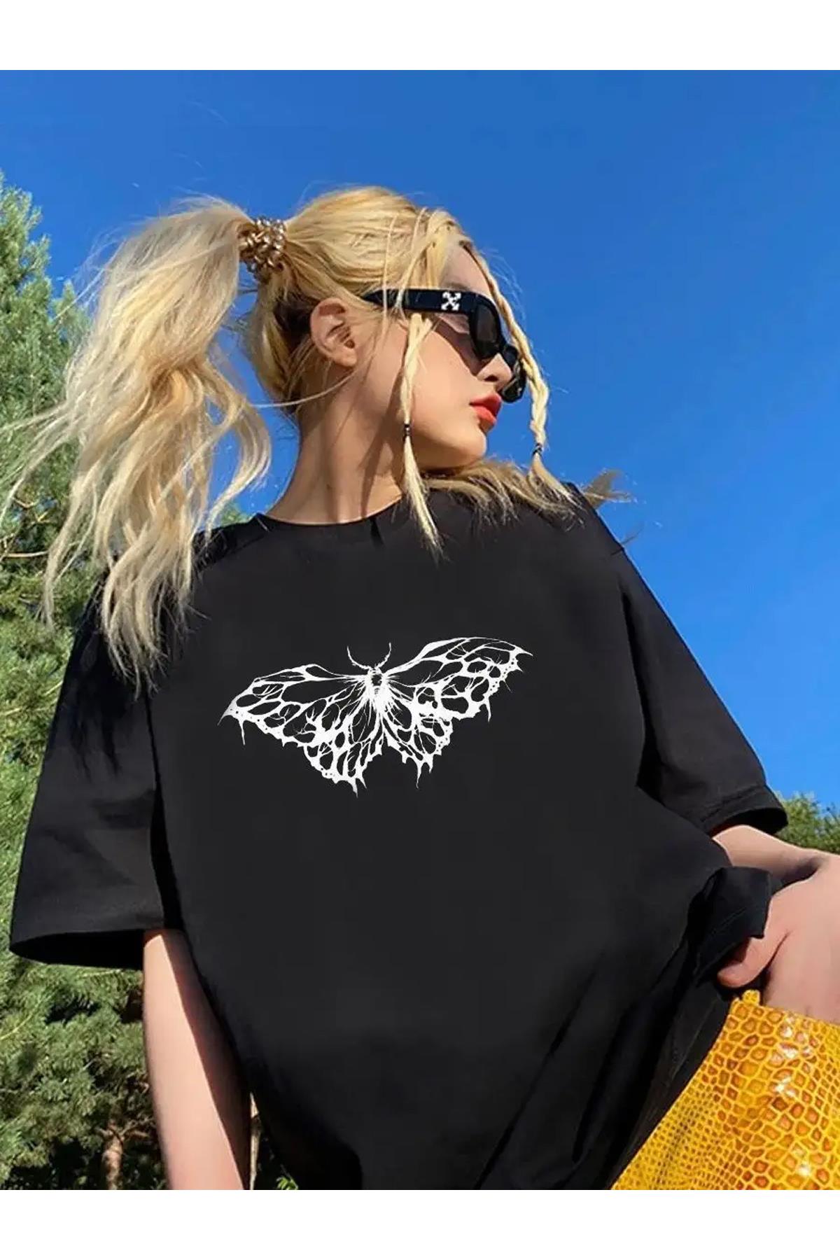 Unisex Butterfly Gothic Tshirt Siyah