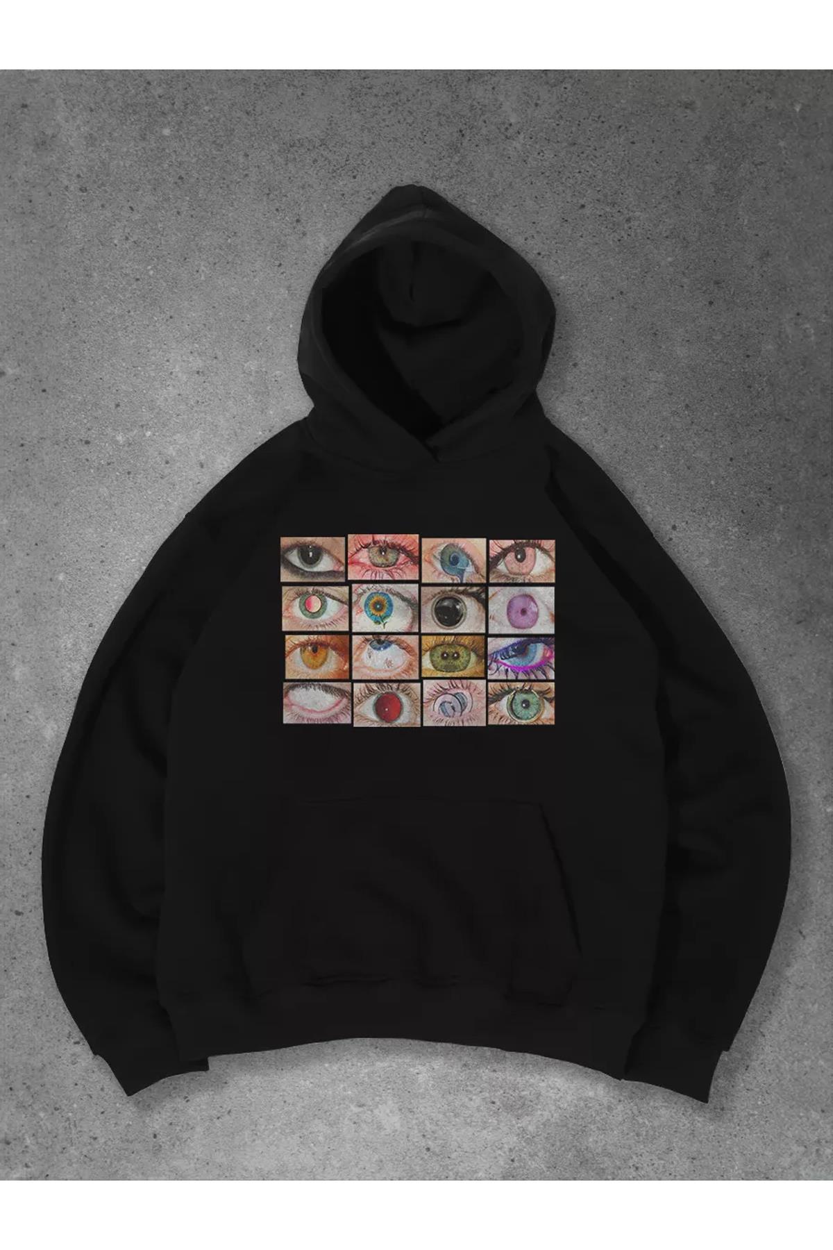 Unisex Eyes Sweatshirt Siyah