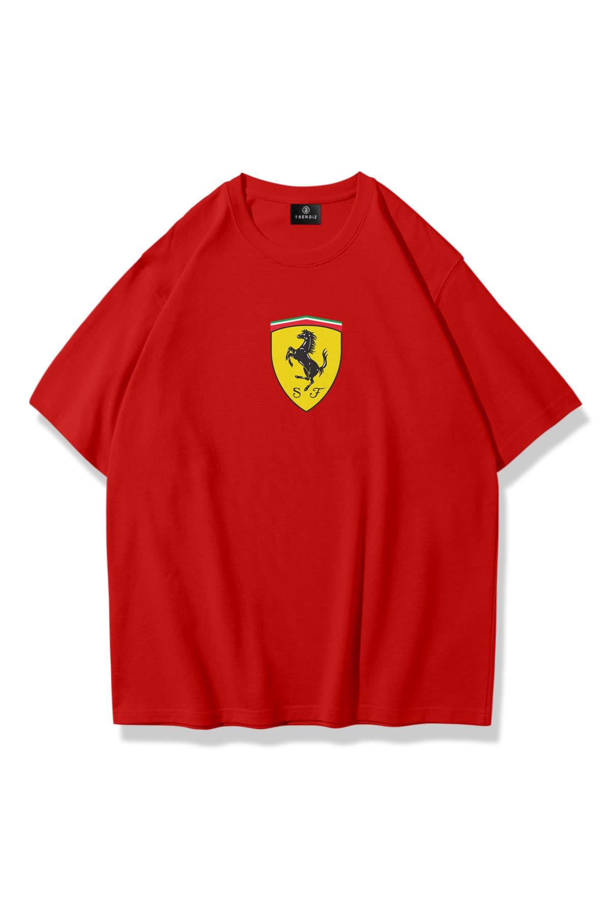 Unisex Ferrari Amblem Tshirt Kırmızı
